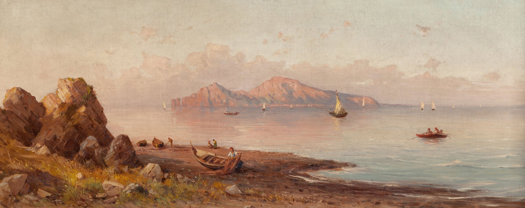 Landscape of Capri with azure sky and Mediterranean waves by Henryk Cieszkowski, oil on canvas