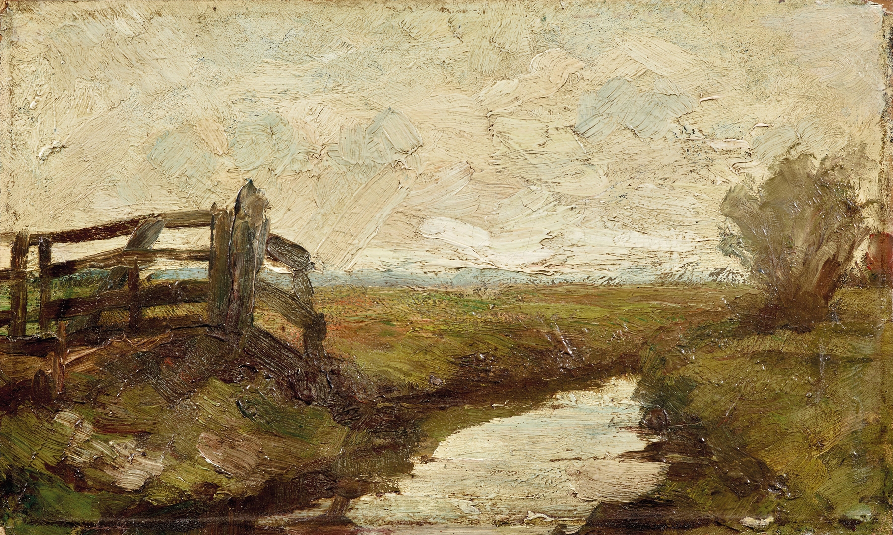 Irrigation ditch with wood gate at left, by Piet Mondrian, public domain