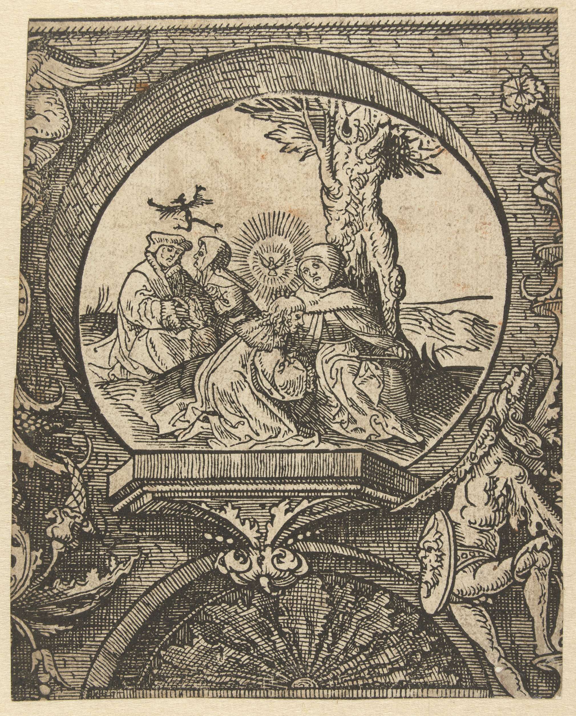 Religious scene with a figure in confession, paper by Jacob Cornelisz van Oostsanen