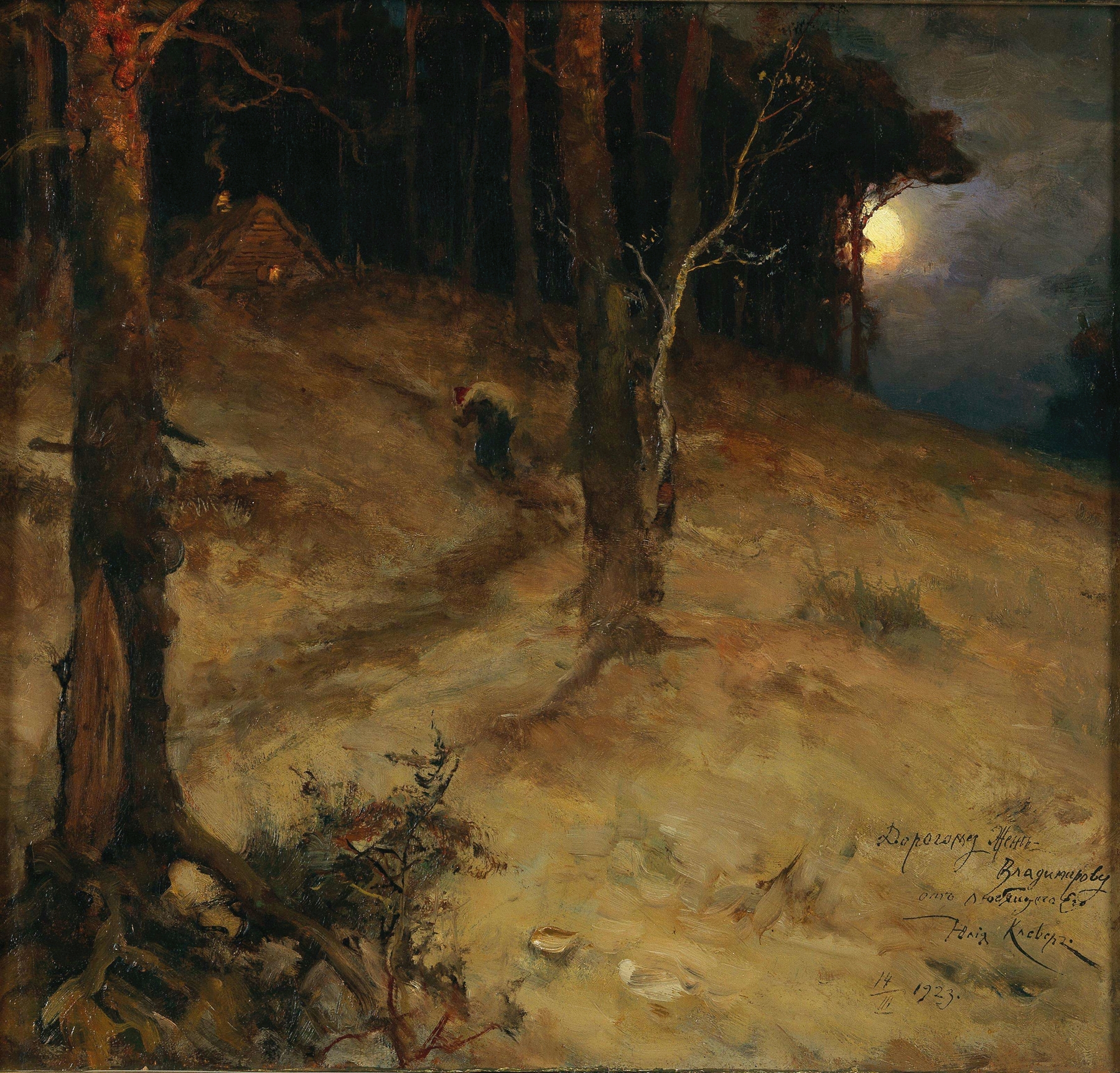 A moonlit night in the forest, by Julius Sergius Klever, public domain