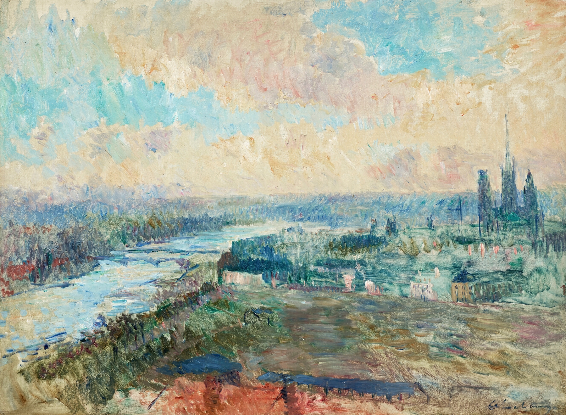 La Seine à Rouen by Albert Lebourg, oil on canvas depicting a river at twilight
