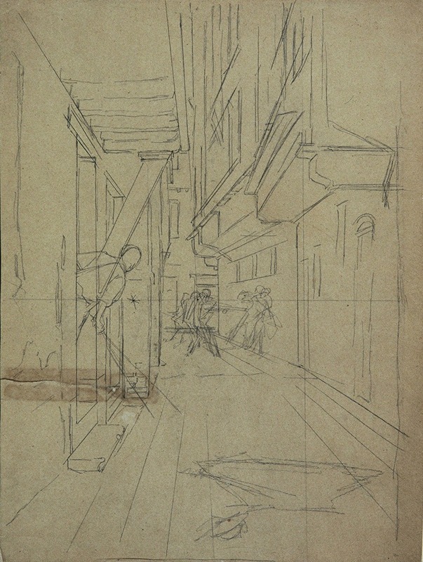 A sketch depicting a street fight in a Venetian alley.