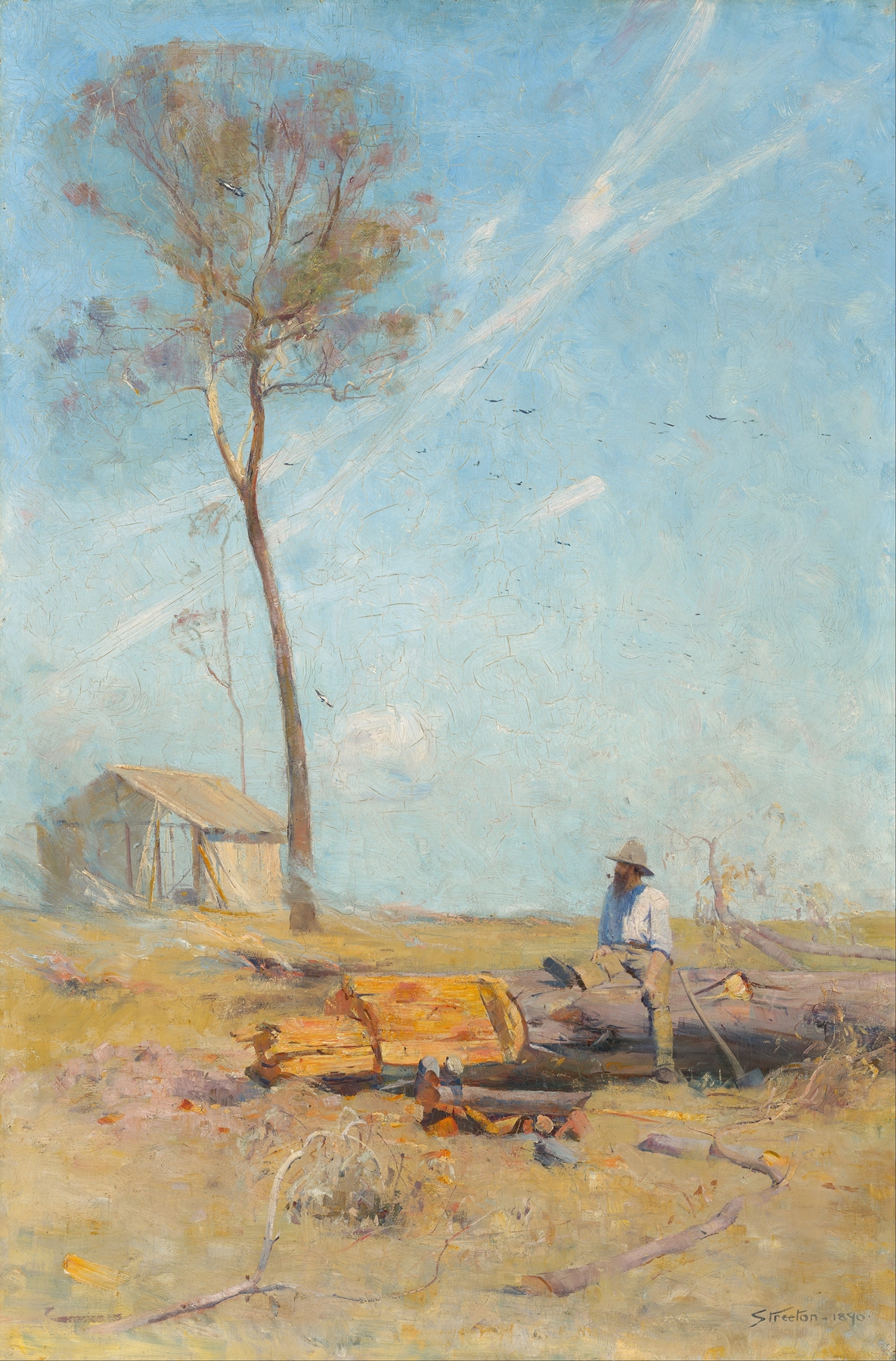 The selector’s hut, by Arthur Streeton, public domain