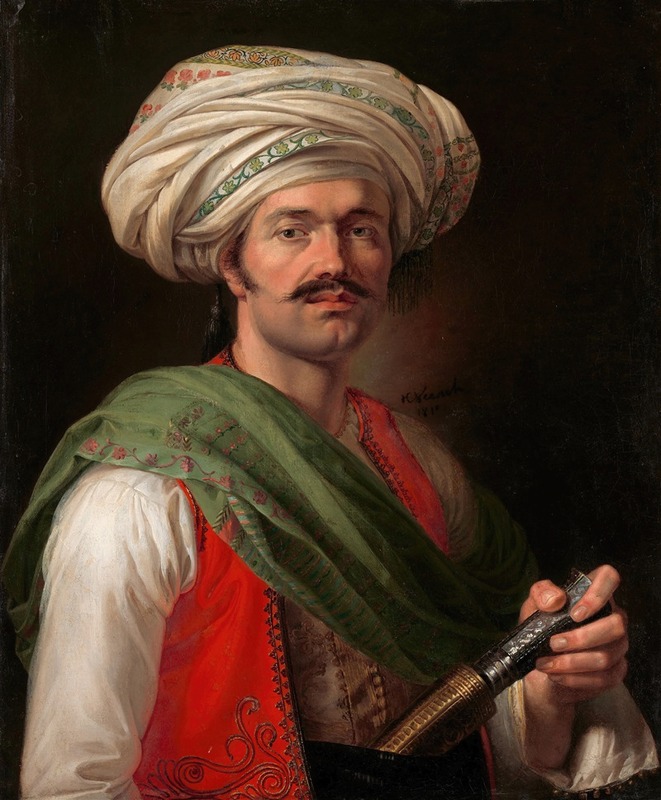 This painting depicts a Mameluke, showcasing intricate details and vibrant colors.