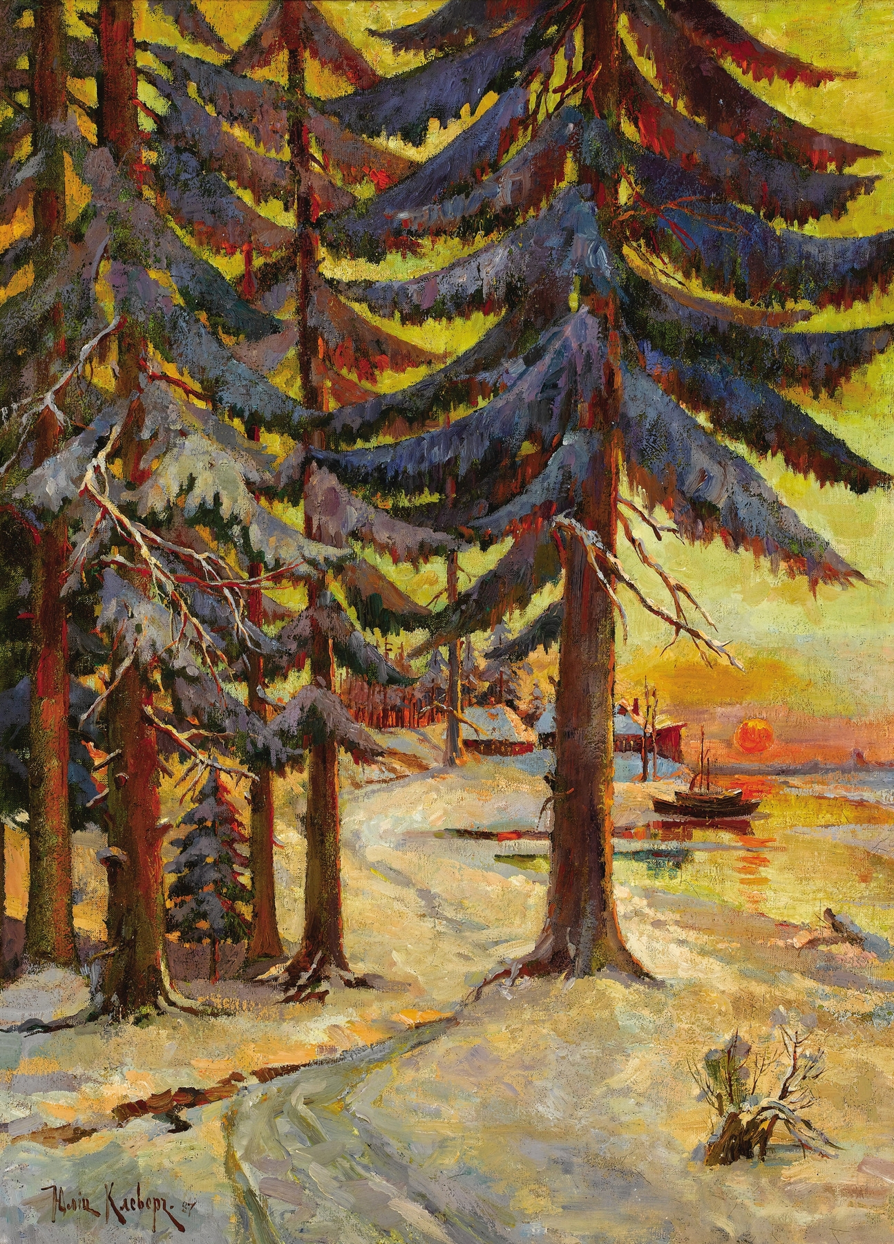 Winter Evening on the Lake, by Julius Sergius Klever, public domain