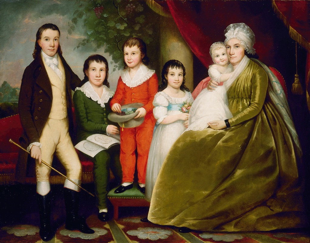 Portrait of Mrs. Noah Smith and Family, oil on canvas by Ezra Ames