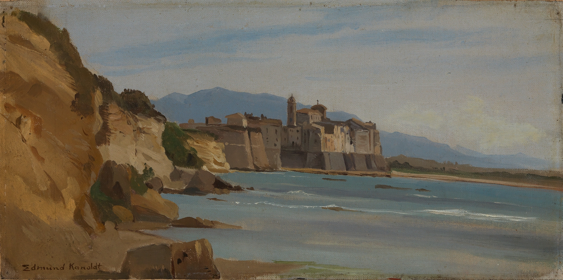 Coastal landscape with gentle waves and sunlight, oil on canvas by Edmund Kanoldt