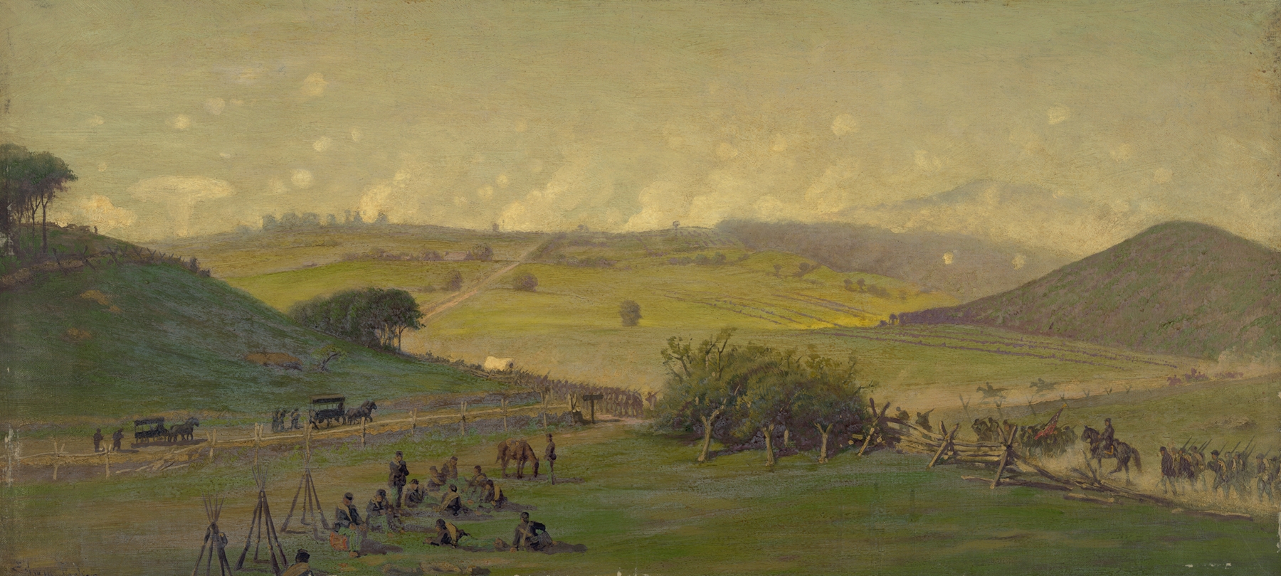General view of the Union lines on the morning of July 3rd, 10 AM, during the attack of Johnston’s Div. C.S.A., by Edwin Forbes, public domain