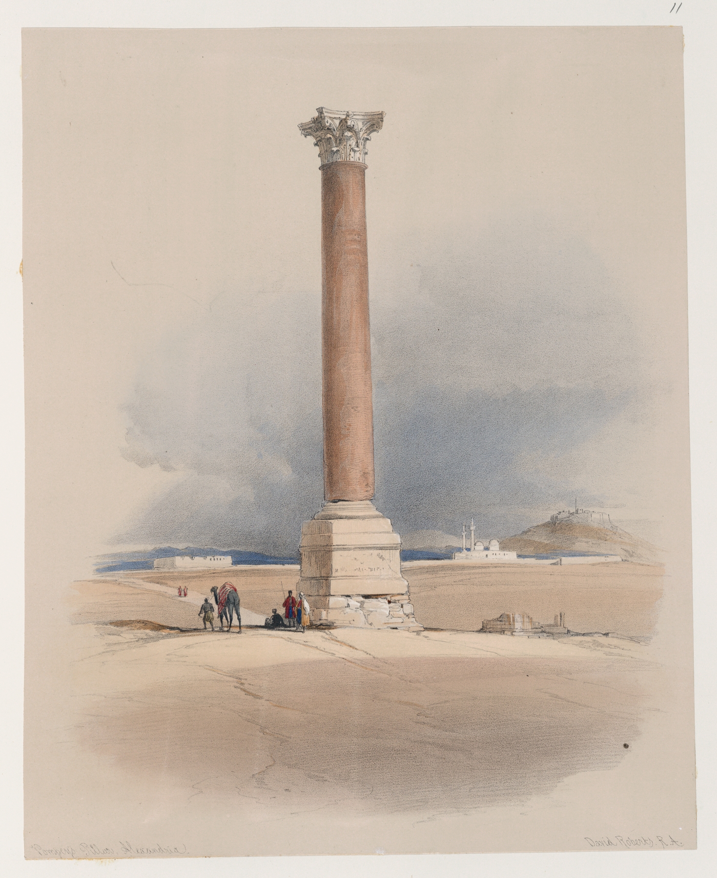 Pompey’s Pillar, Alexandria., by David Roberts, public domain