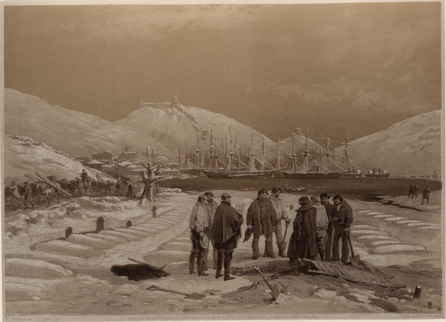 Graves at the head of the harbour of Balaklava, by William Simpson, public domain