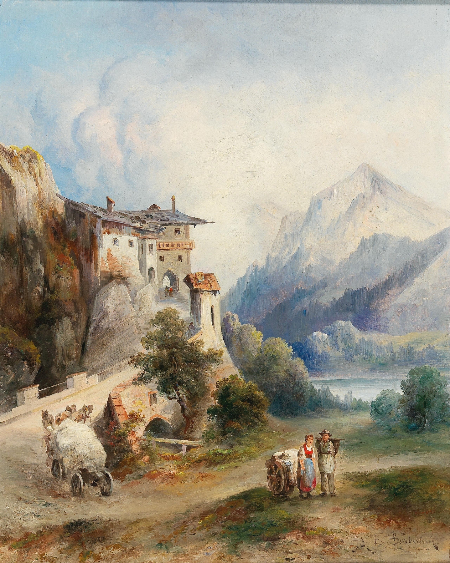 Landscape featuring soft greens and browns by Emil Barbarini, Romanticism