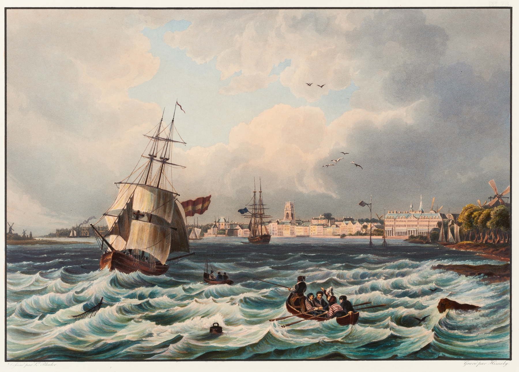 Vue de la ville de Rotterdam by Johann Ludwig Bleuler, depicting a harbor scene in an unknown medium.