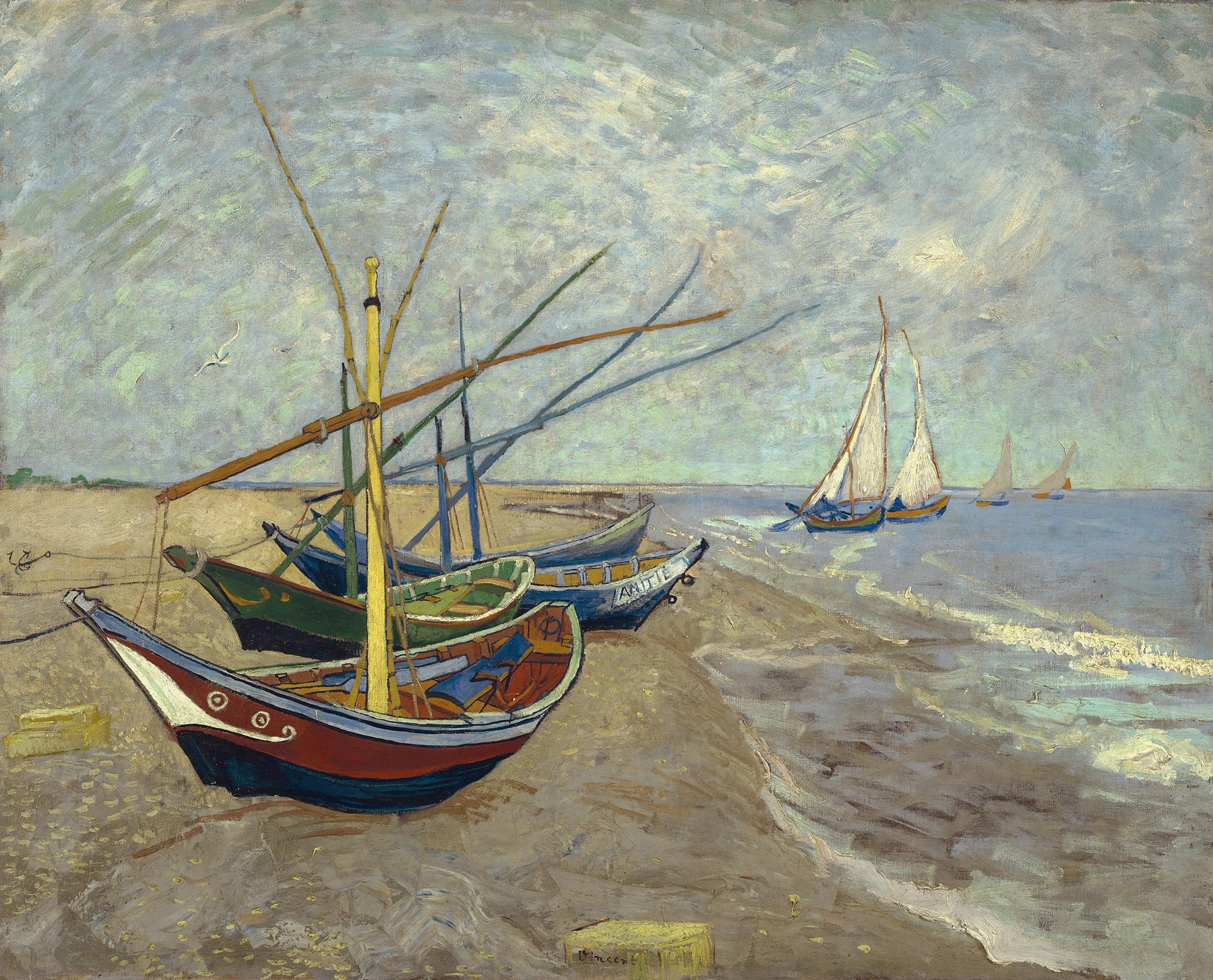 Fishing boats on the beach at Les Saintes-Maries-de-la-Mer, oil on canvas by Vincent van Gogh