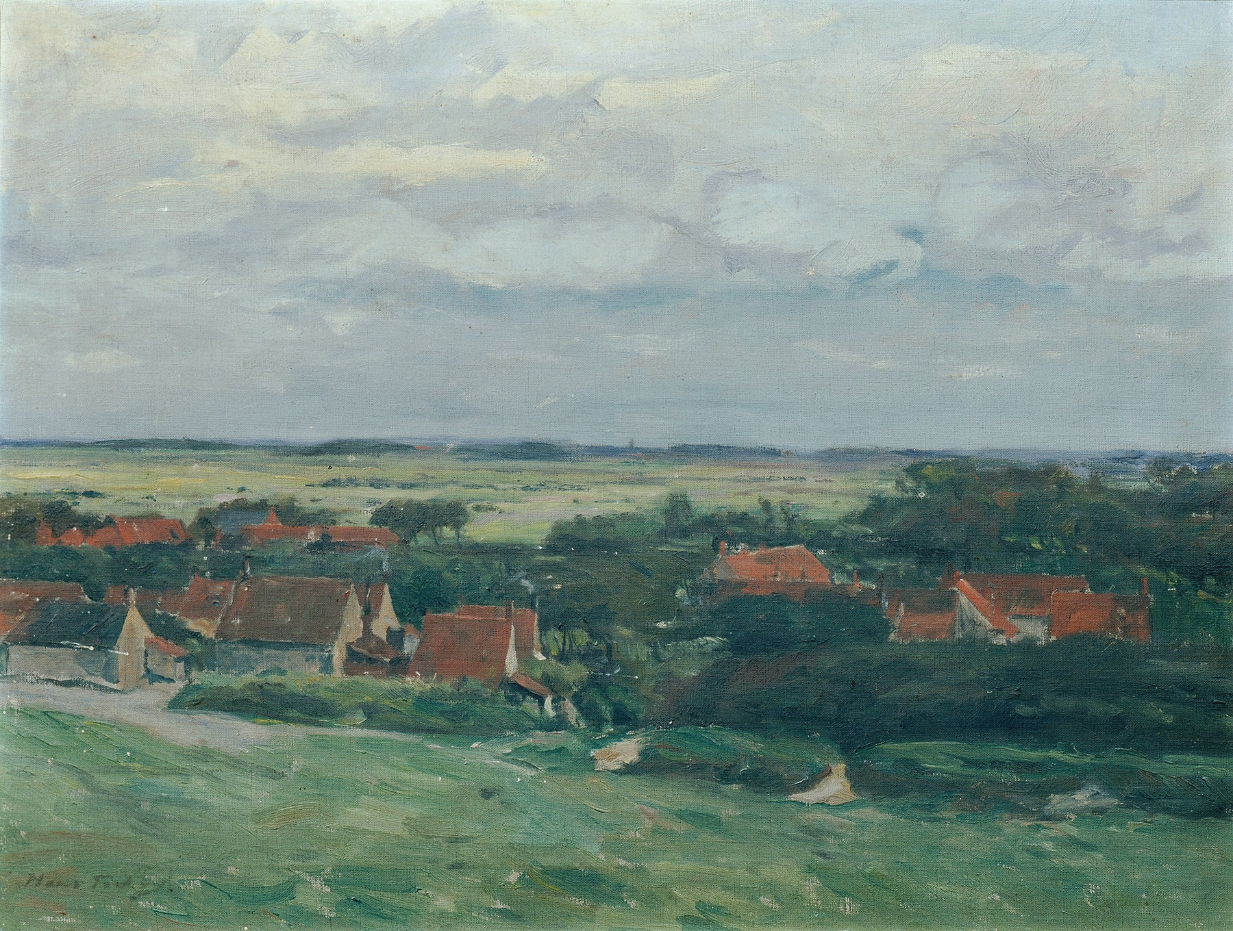 Holländische Landschaft by Hans Tichy, Impressionism, depicting a serene landscape with fields and sky.