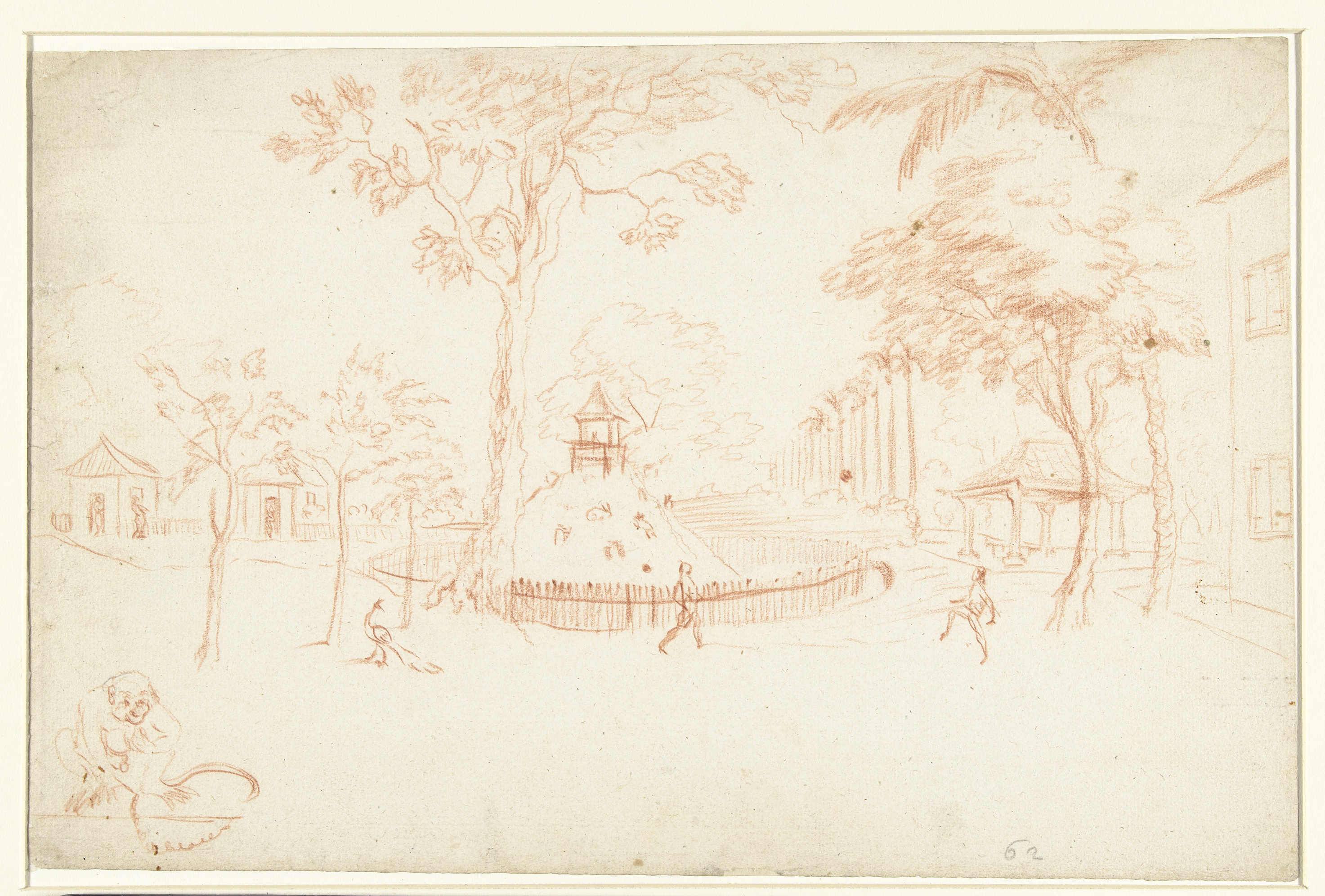 Landscape drawing on paper by Unknown Artist featuring a mountain and valley.