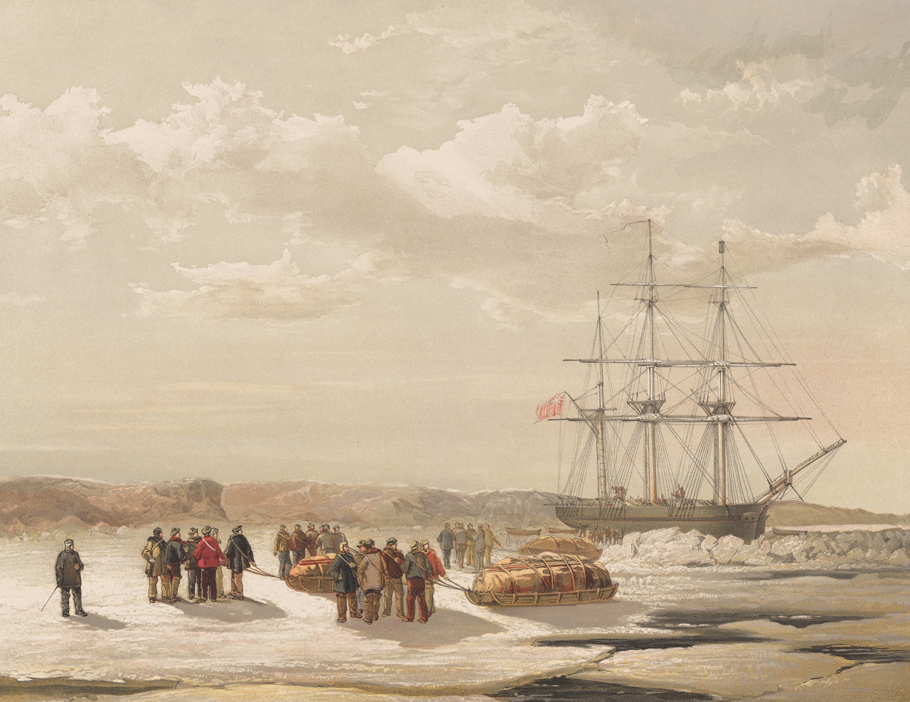 Sledge-Party leaving H.M.S. Investigator, in Mercy Bay, under command of Lieutenant Gurney Cresswell, April 15, 1853, by Samuel Gurney Cresswell, public domain