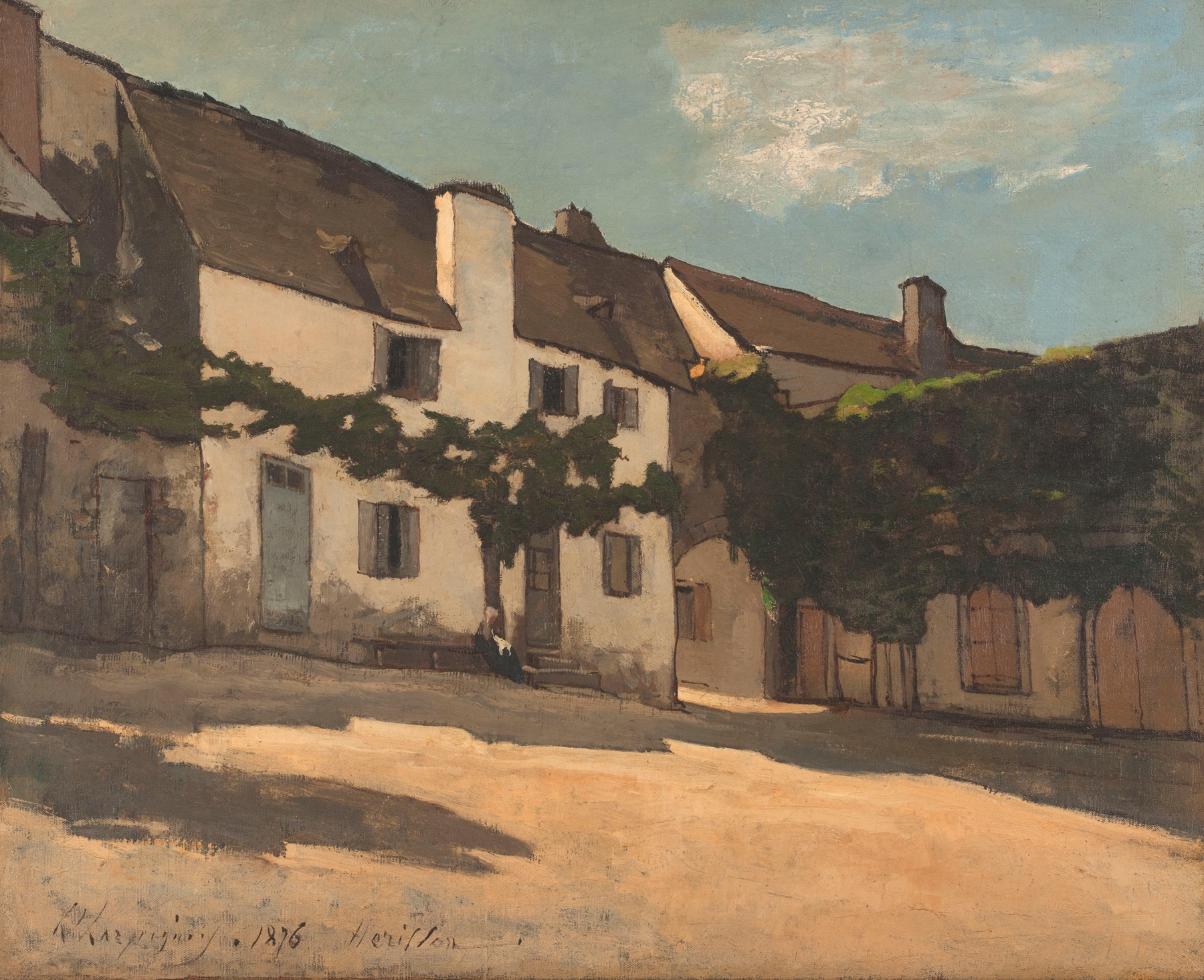 Landscape with a house and clouds, oil painting by Henri-Joseph Harpignies