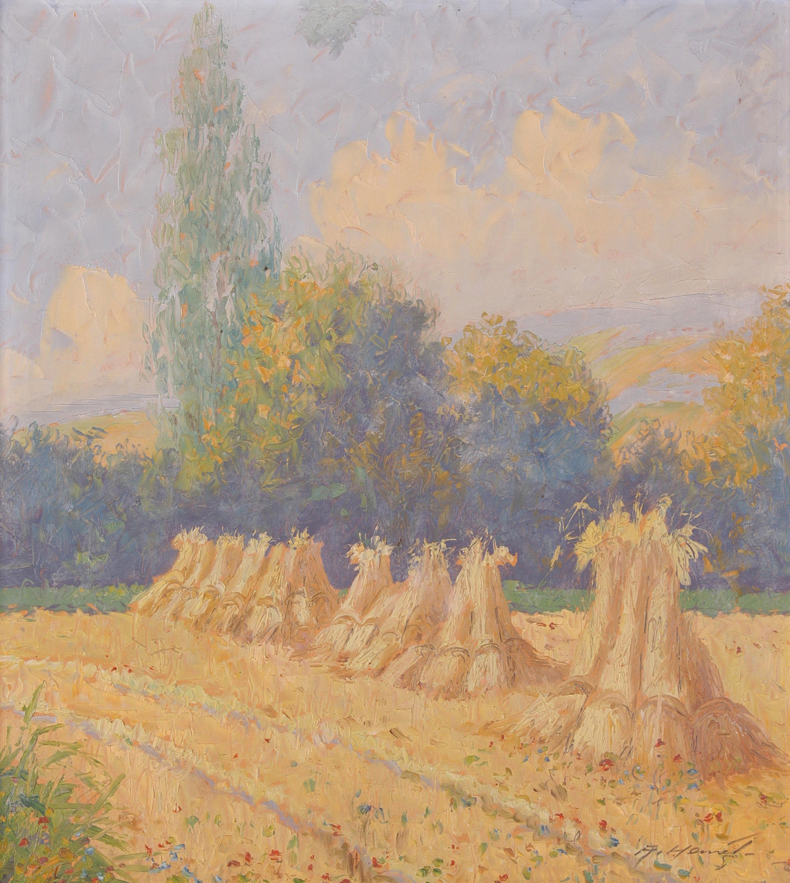 Sonniger Spätsommertag by Alois Hernick, impressionist landscape with golden light