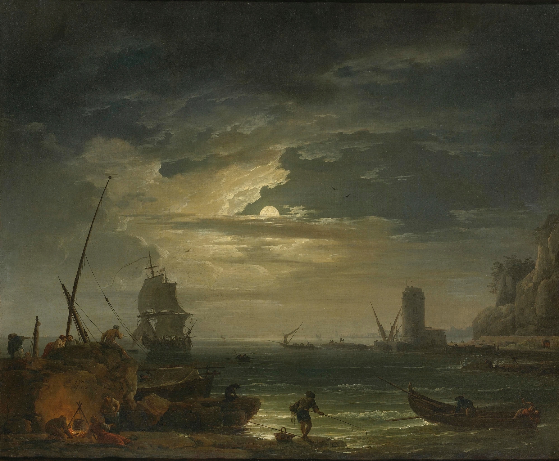 A Mediterranean Inlet By Moonlight, by Claude-Joseph Vernet, public domain