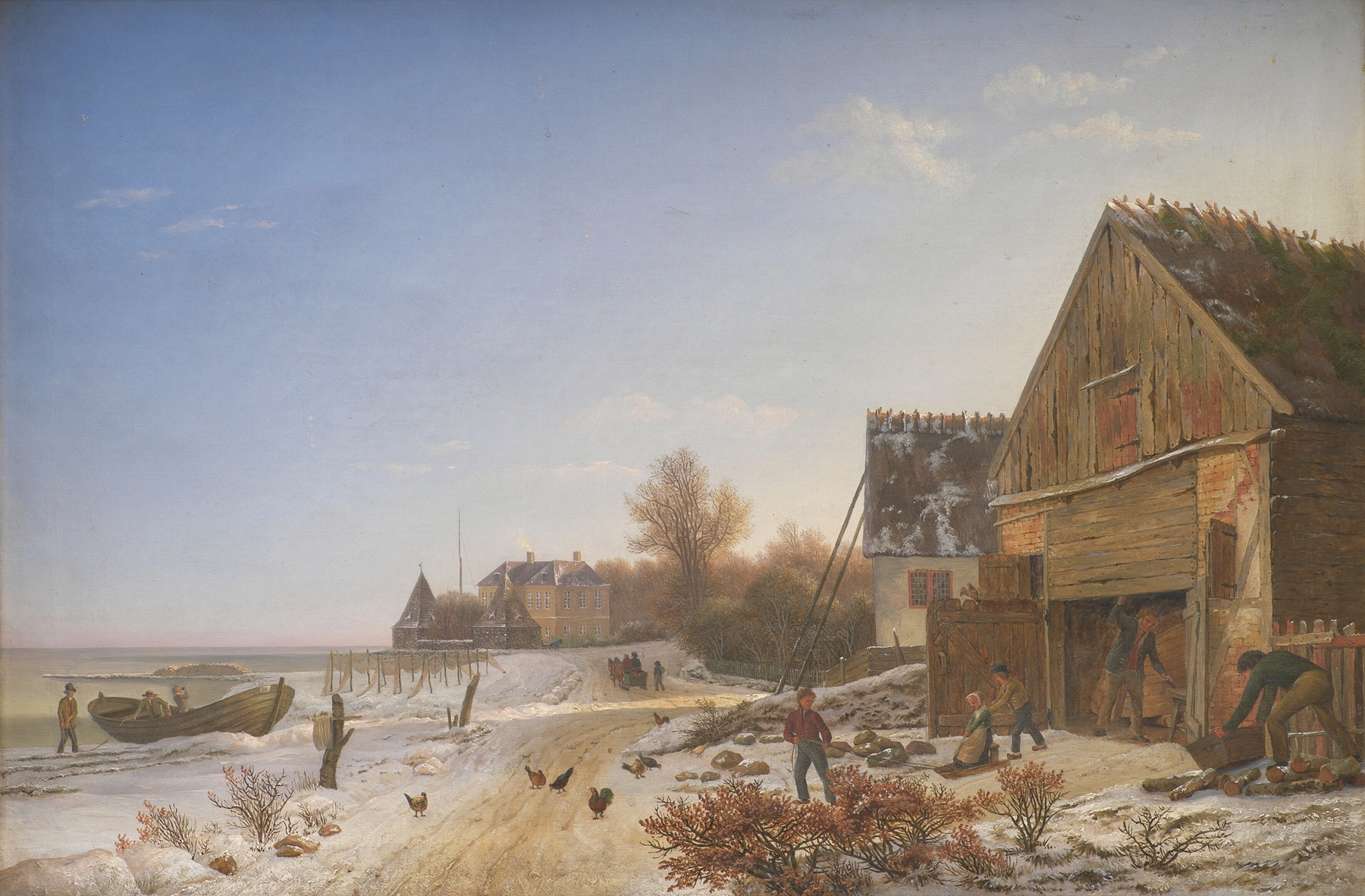 Winter landscape with a snow-covered path by Johan Stroe, oil painting