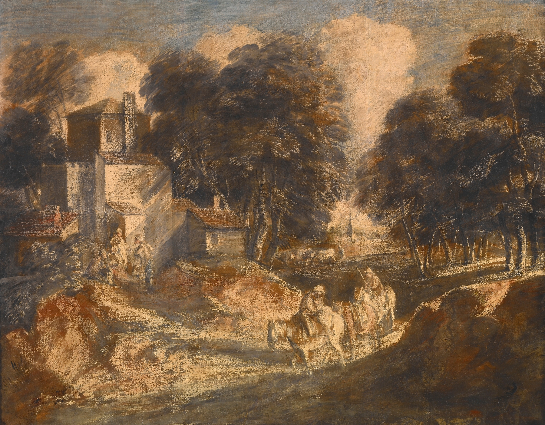 Wooded Landscape with Mounted Peasants, by Thomas Gainsborough, public domain
