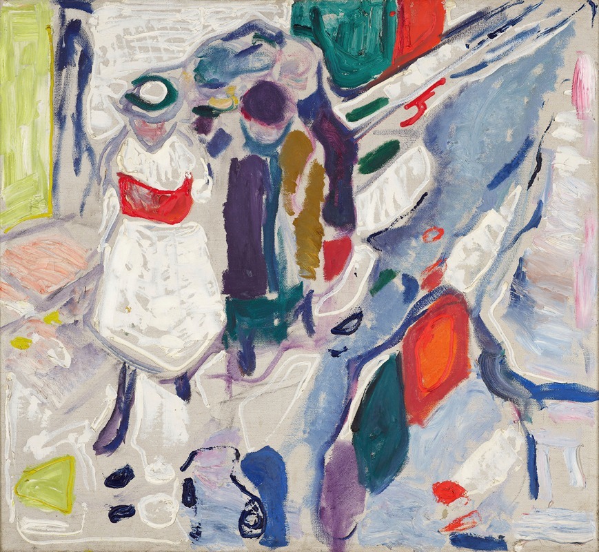 A depiction of children playing in a lively street, showcasing Edvard Munch's expressive style.