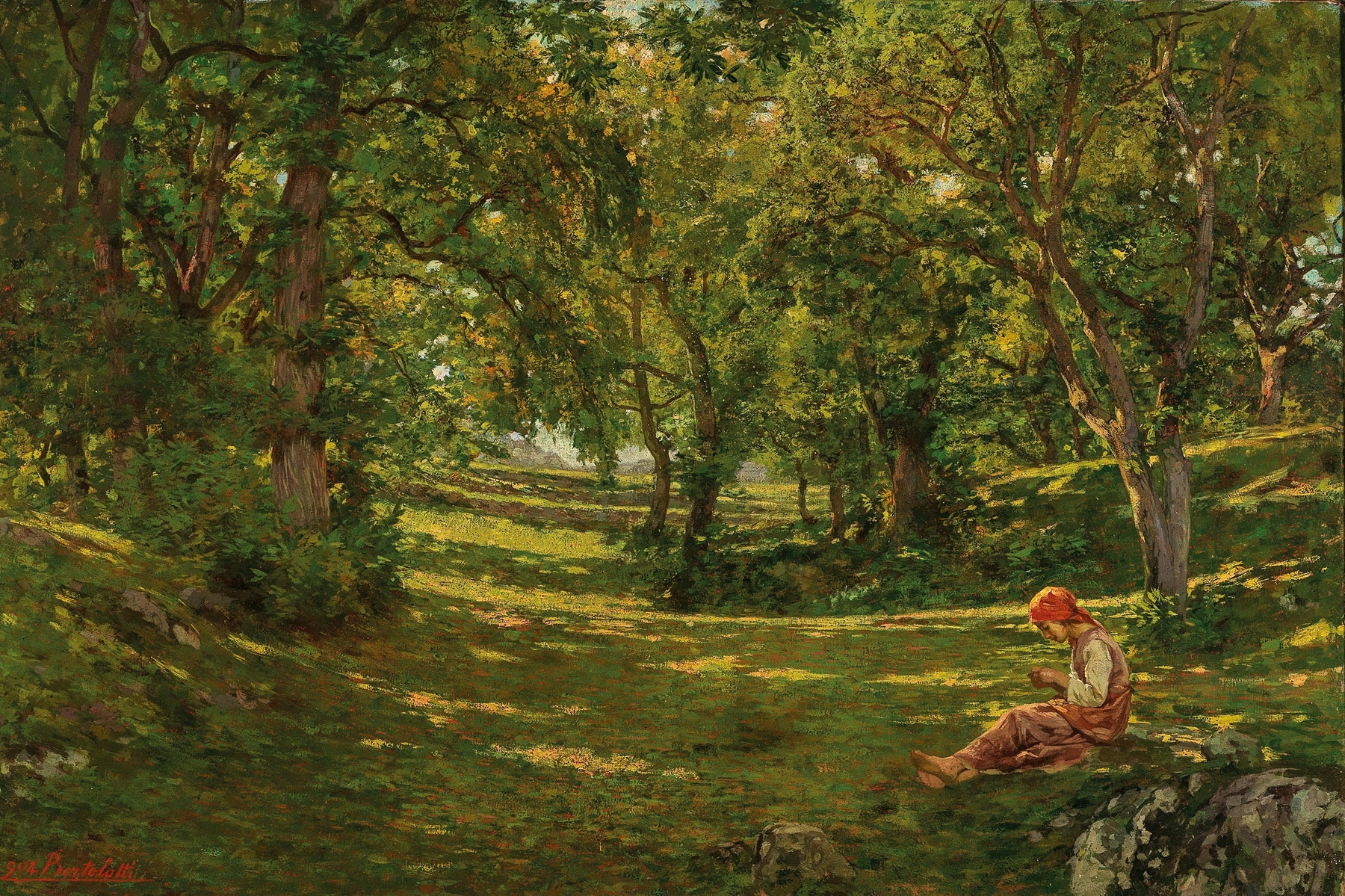 Figurative work by Antare Cesare Bertolotti, oil painting depicting gold and ochre hues.