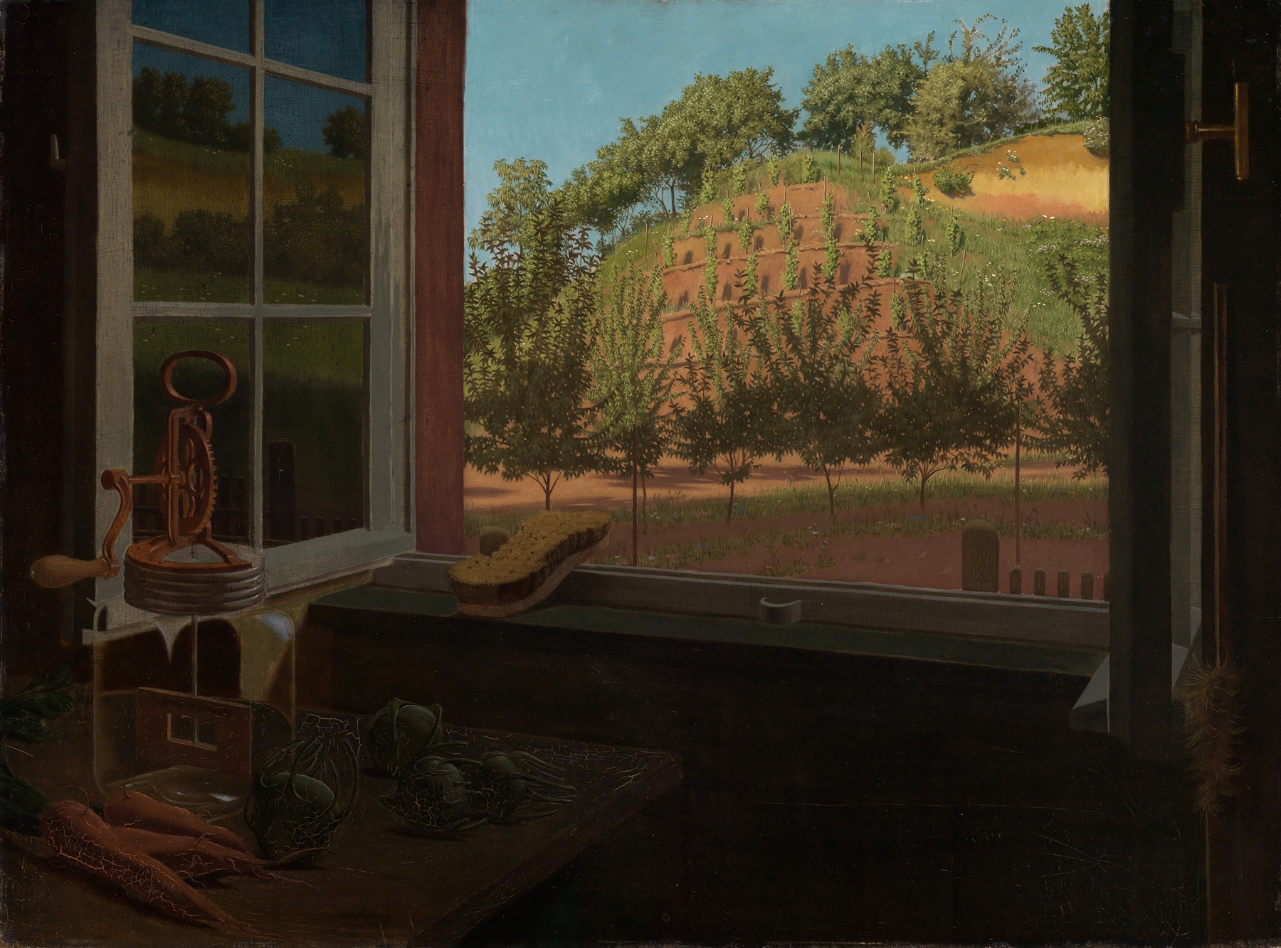 Interior scene with light through a kitchen window, oil on canvas by Georg Scholz