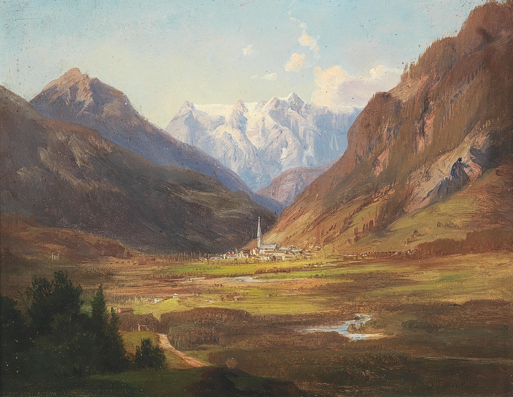 Landscape depicting the Tyrolean countryside by Anna Baar-Plommer, oil painting
