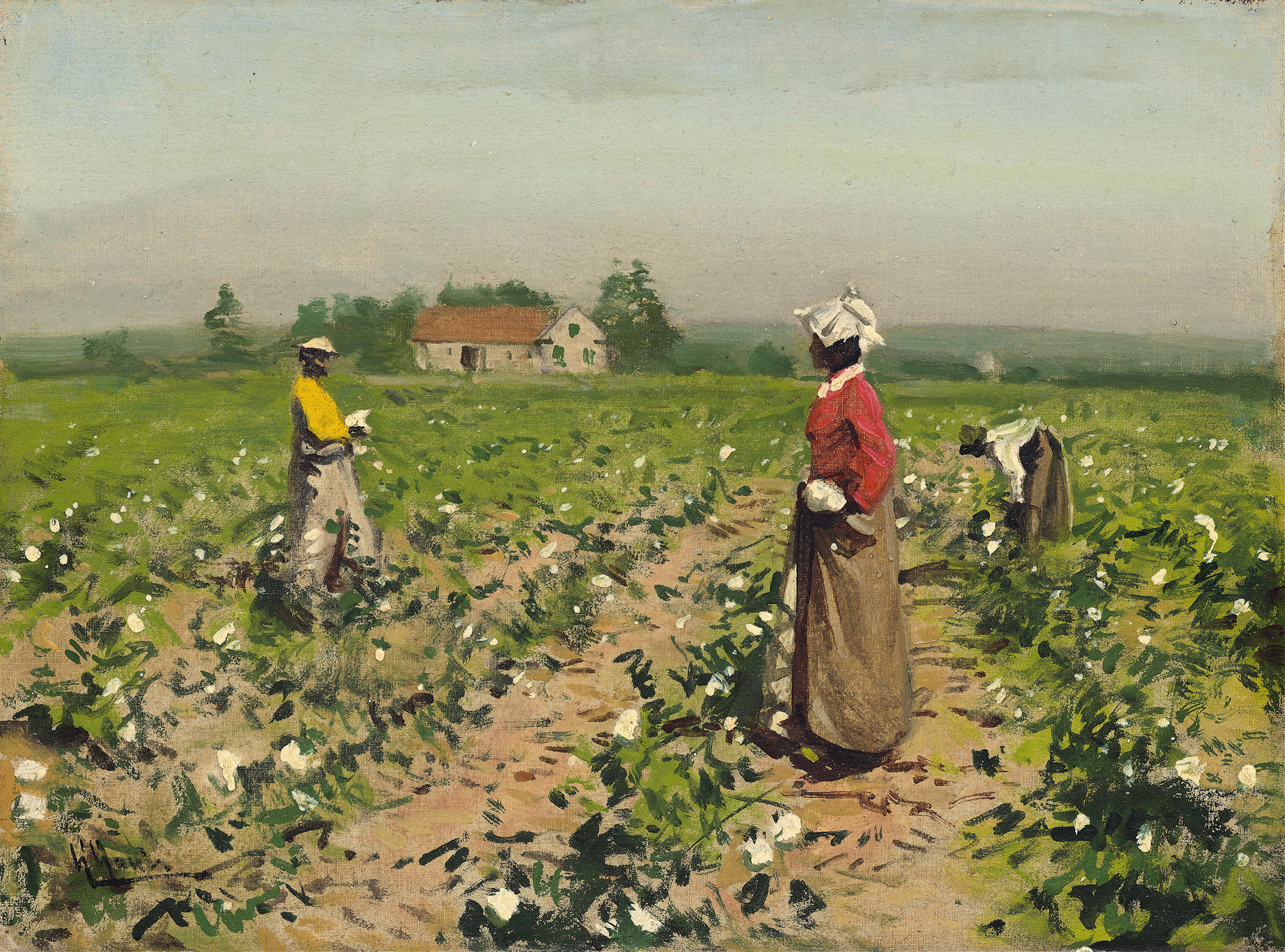 Picking Cotton by William Gilbert Gaul, oil on canvas showing laborers in golden light.