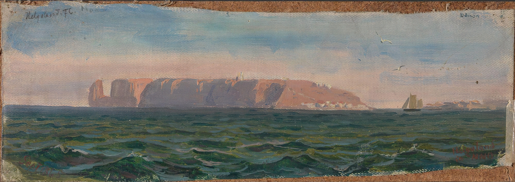 Off Heligoland by Frederik Collett, oil on canvas depicting a serene marine scene with waves and light.