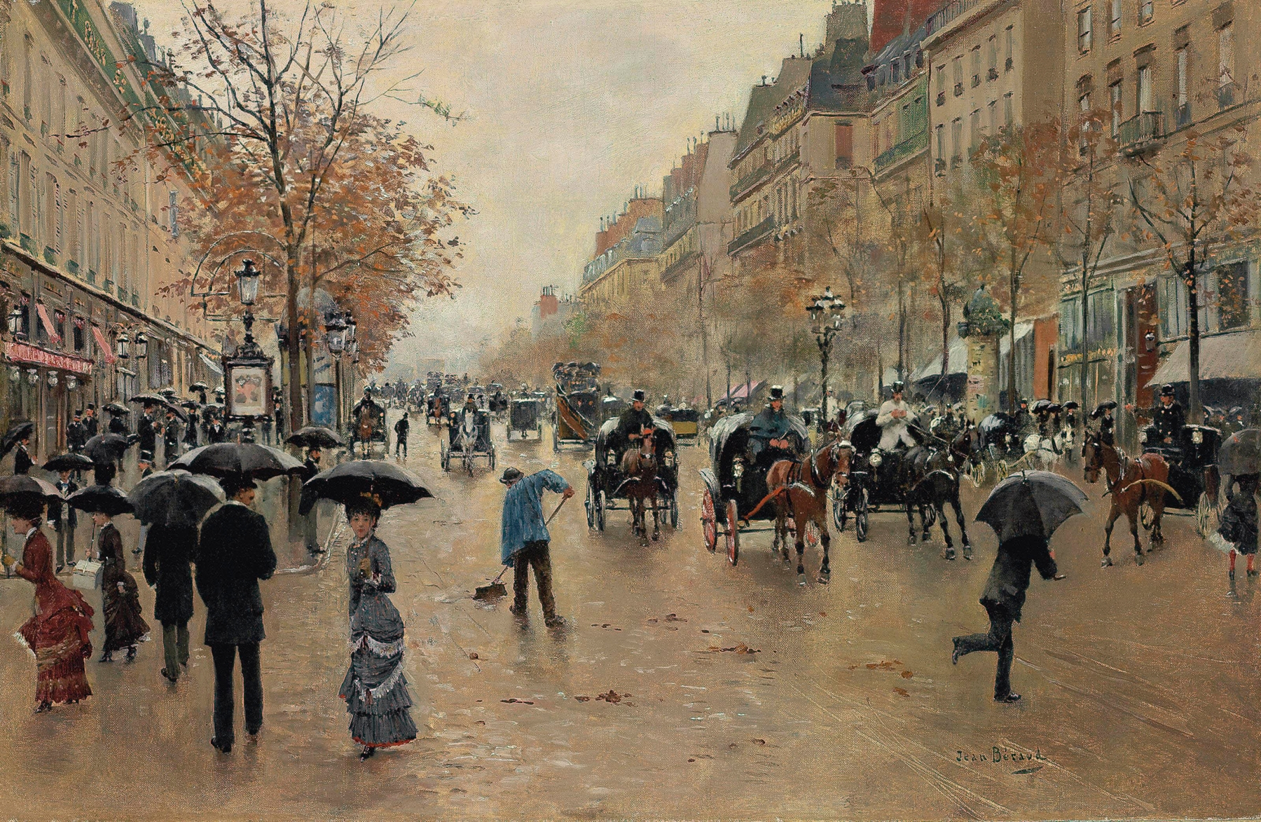 Boulevard Poissonnière en automne, by Jean Béraud, public domain