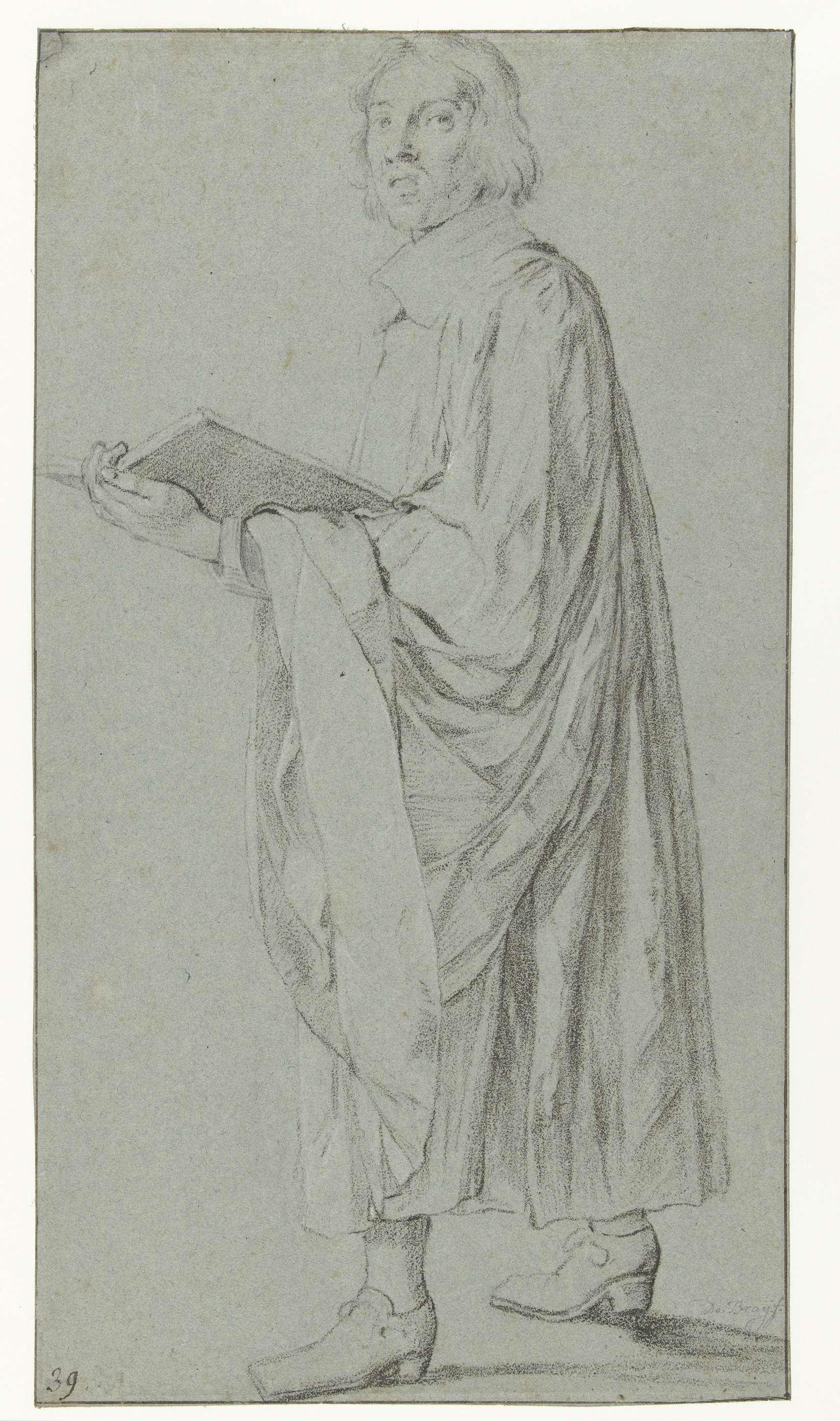 Figurative work on paper by Jan de Bray depicting a clergy figure in vibrant colors.