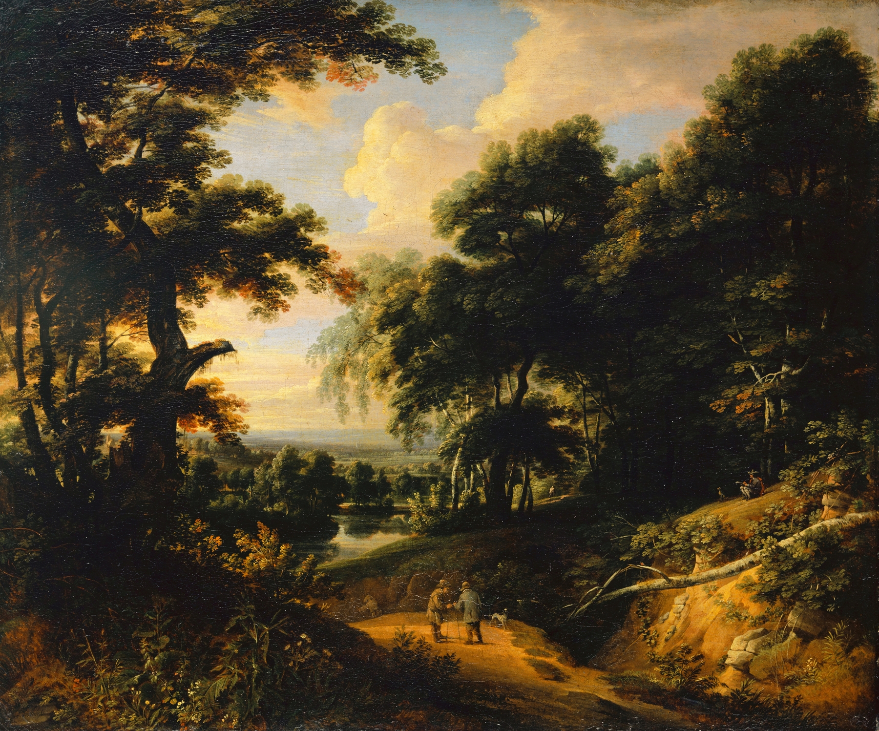 Landscape with Staffage Figures by Jacques d'Arthois, oil painting depicting hills and figures.