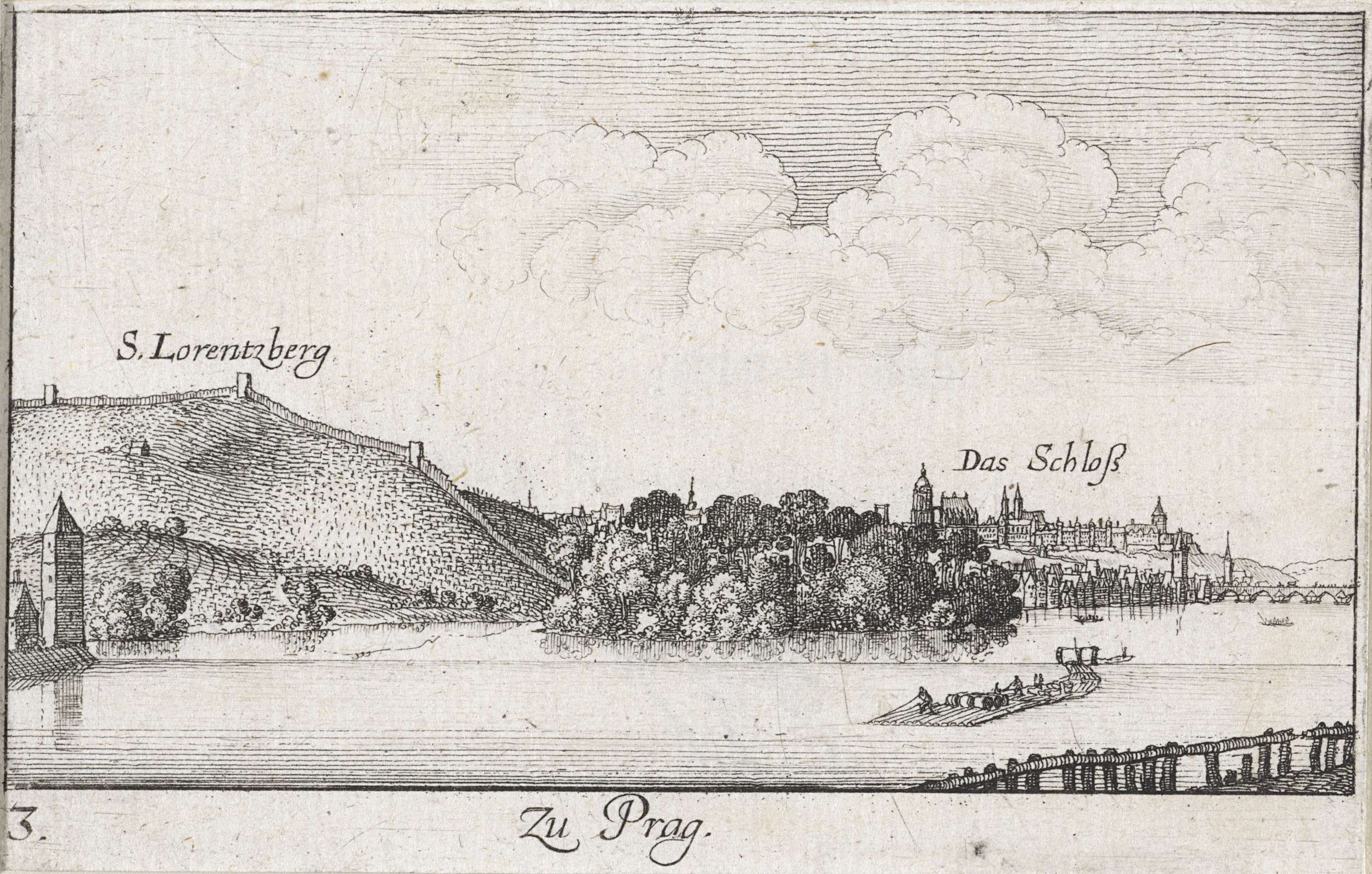 Gezicht op Praag vanaf de Moldau, by Wenceslaus Hollar, public domain