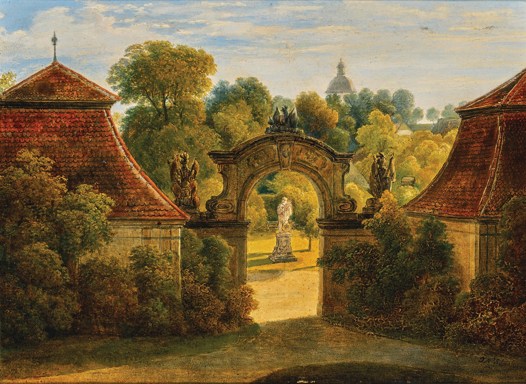 Landscape depicting a park with a winding path and vibrant flora by Johann Nepomuk Schödlberger