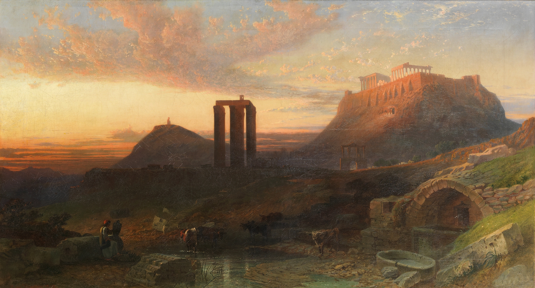 The Acropolis of Athens with olive groves, oil on canvas by Harry John Johnson