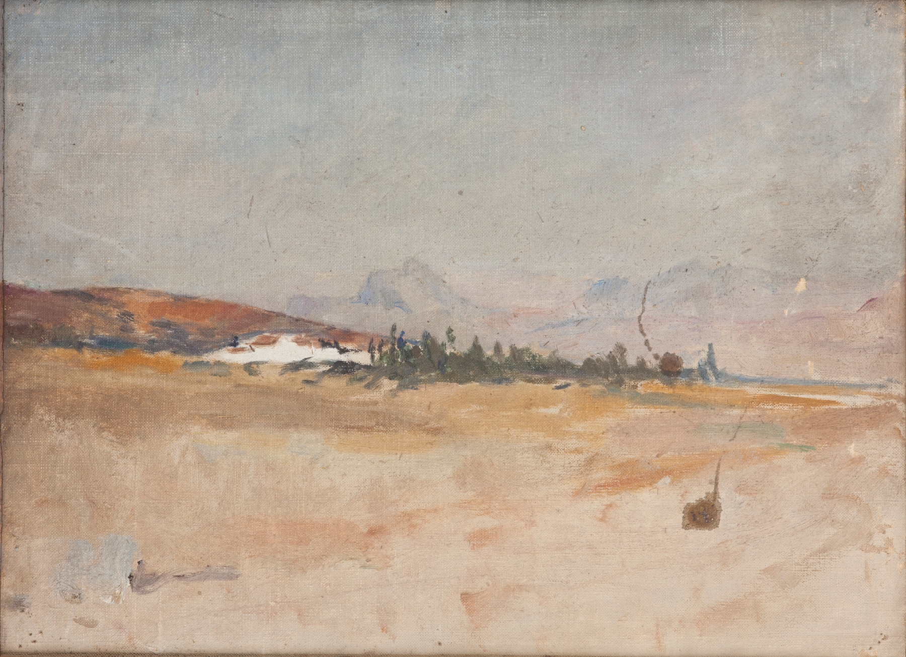 Landscape in ochres and blues, oil painting by Jan Ciągliński