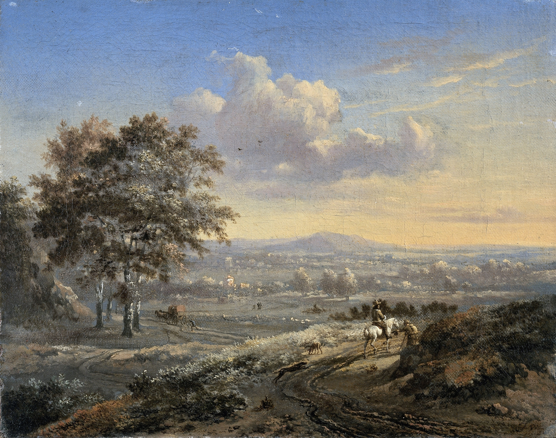 Hilly Landscape with a Rider on a Country Road, by Jan Wijnants, public domain
