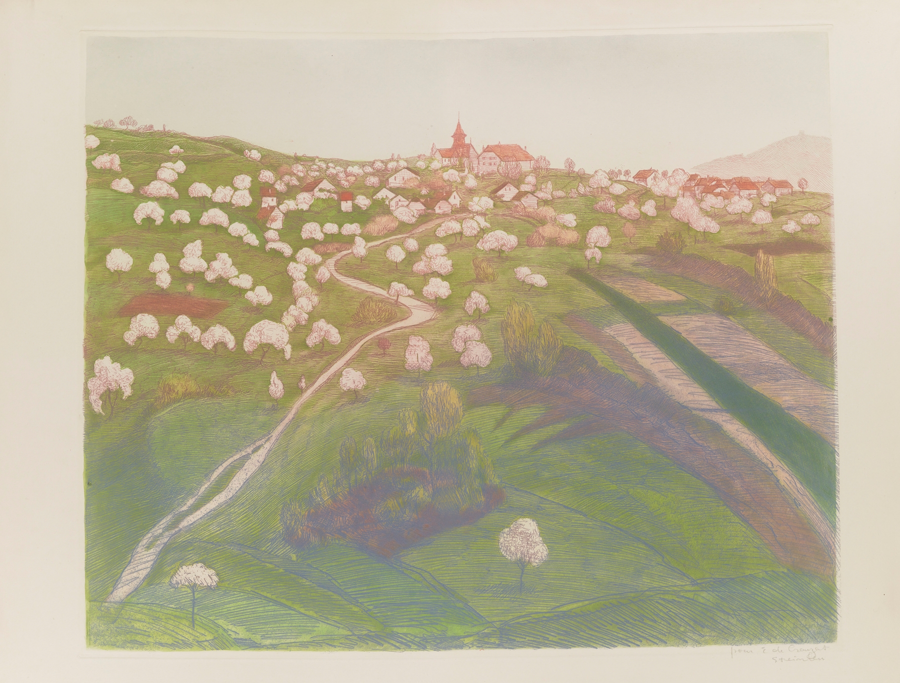 Vue de Belmont, près de Lausanne, n° 2 by Théophile Alexandre Steinlen, oil painting depicting a serene landscape.