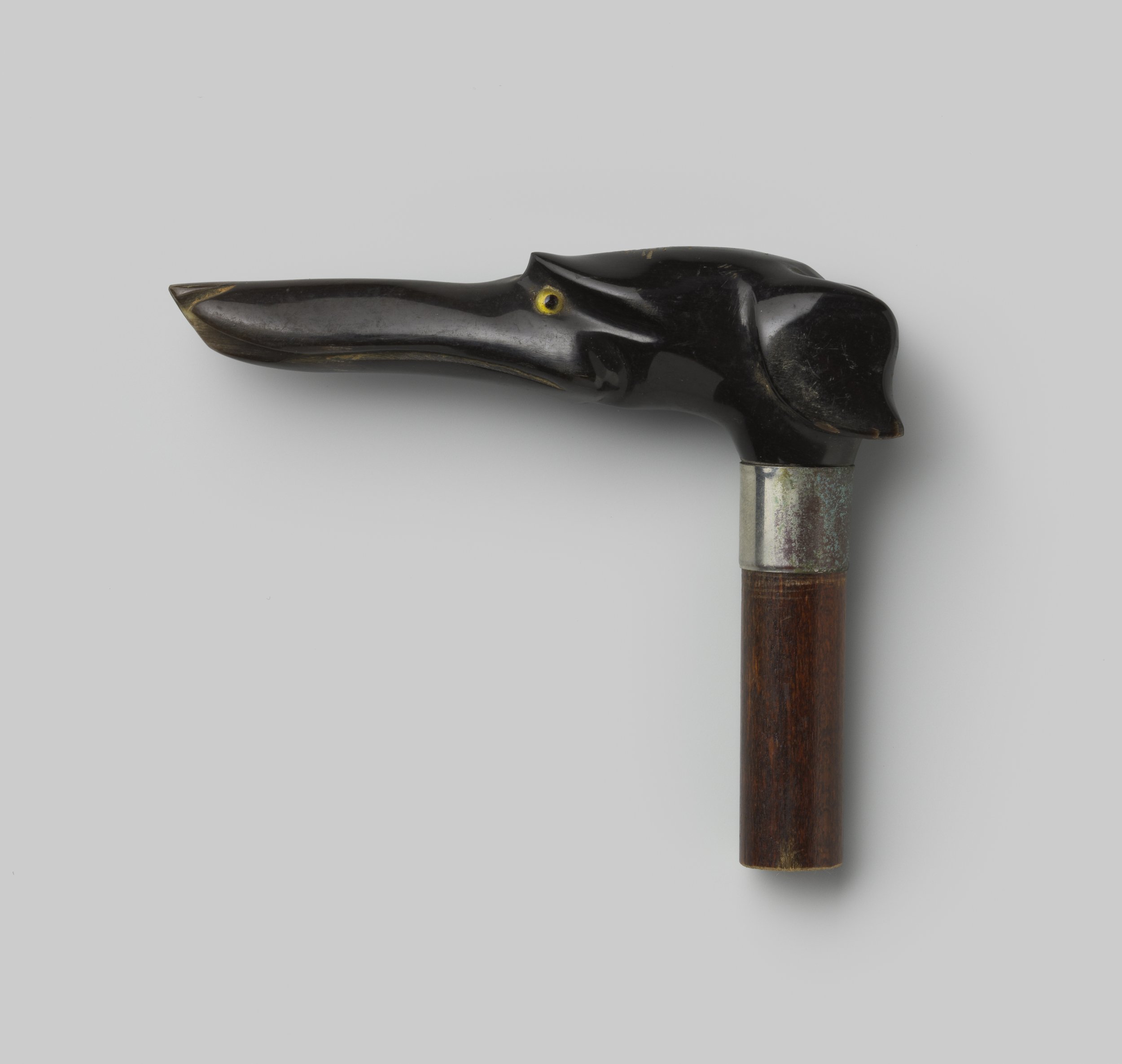 Decorative art handle made of wood with a dog head horn knob by Gelria