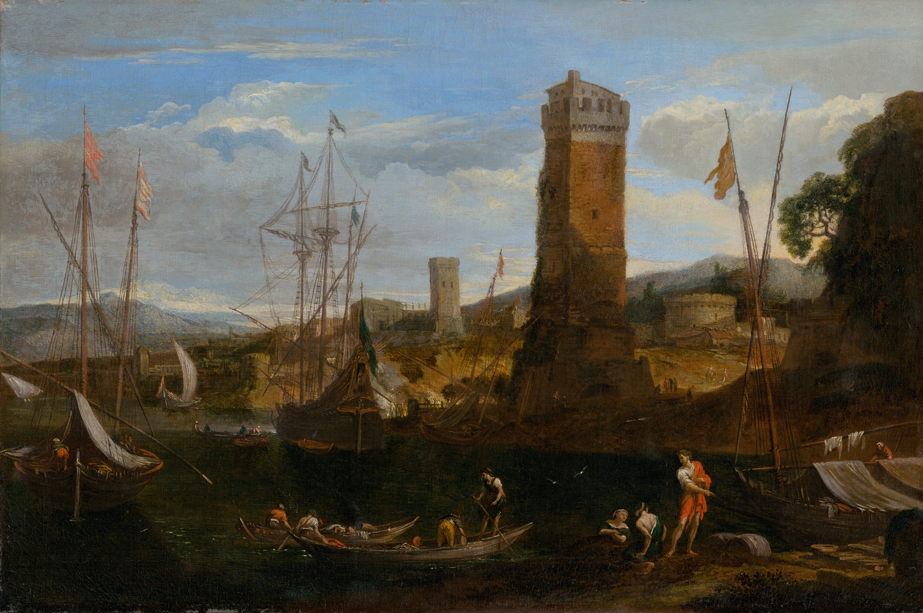 Seaside Landscape I by Johann Anton Eismann, oil painting depicting a tranquil coastal scene