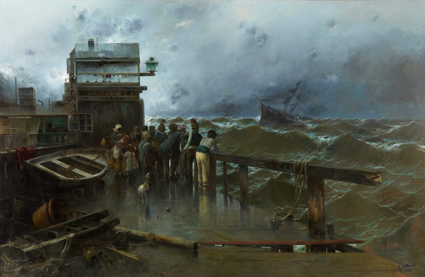 Shipwreck Warning by José Navarro y Llorens, oil painting depicting a tumultuous sea with crashing waves