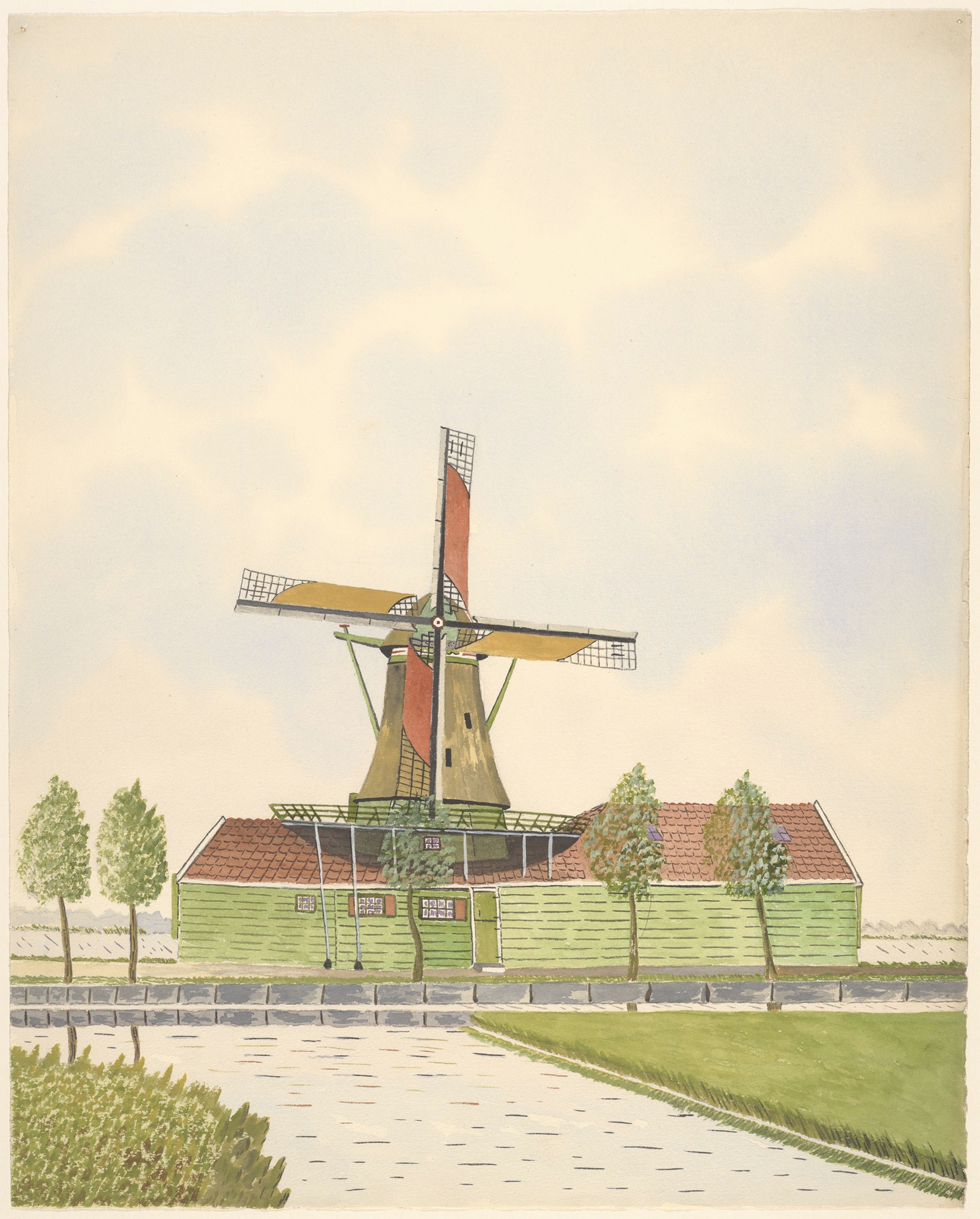 Landscape with a windmill and river, oil on canvas by Johannes Nicolaas Eijman