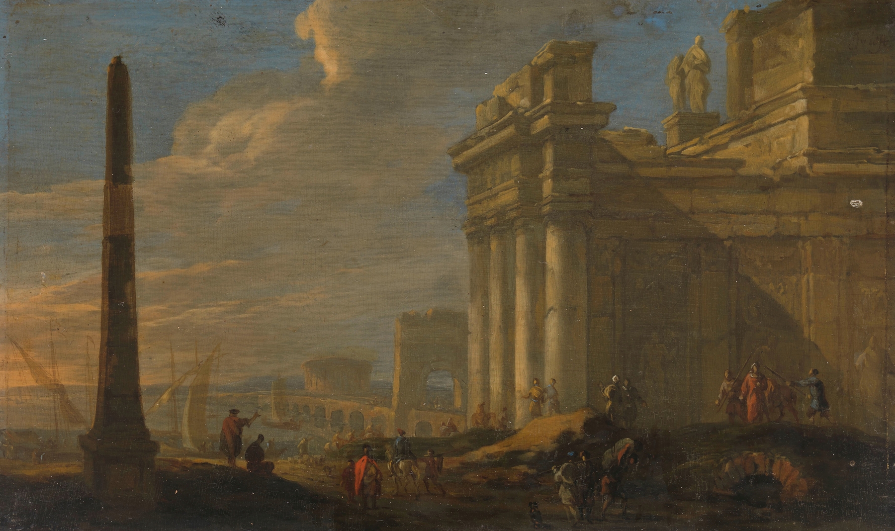 Marine scene of Italian harbor view by Jacob van der Ulft, oil painting