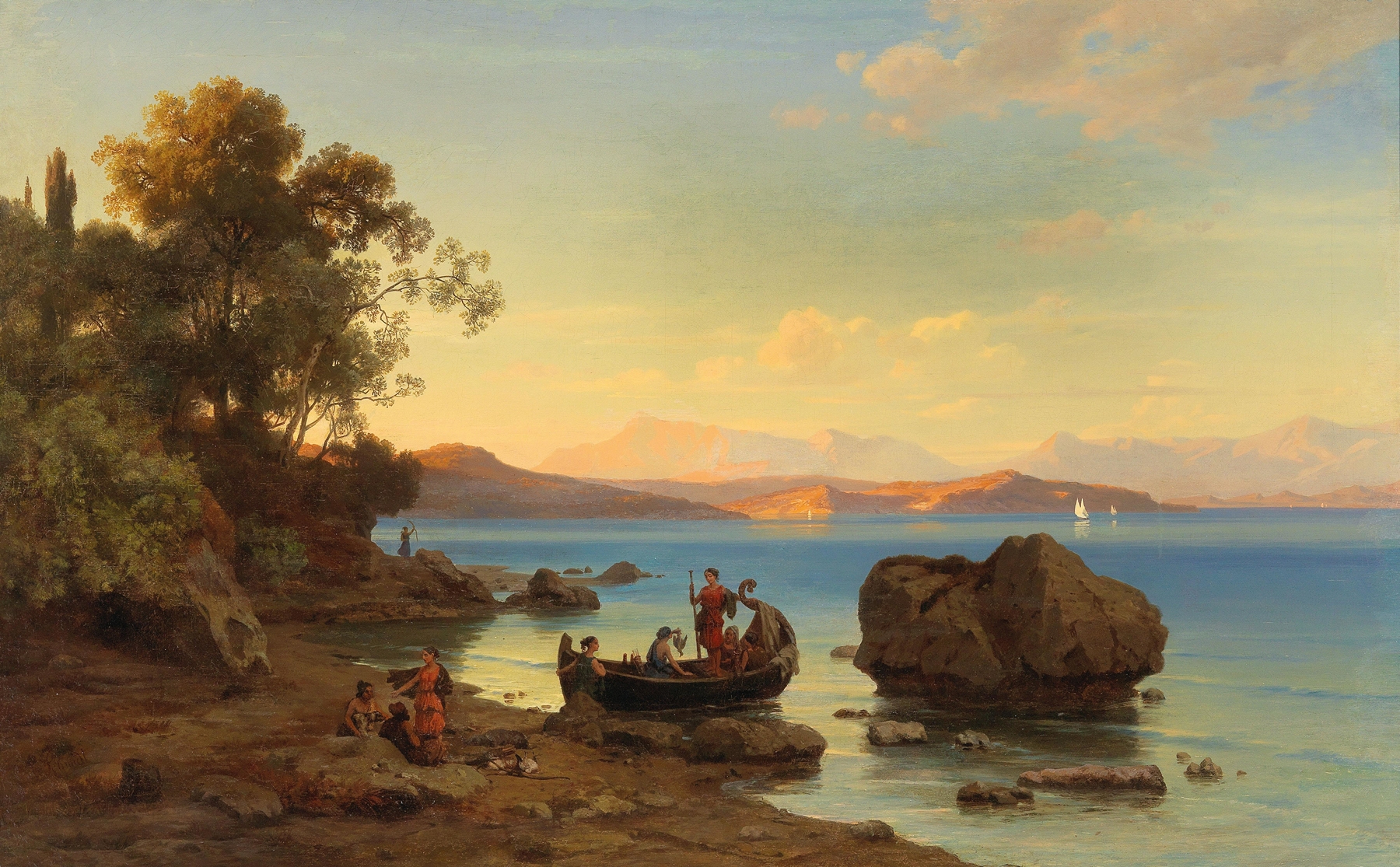 Coastal landscape with rugged cliffs and ocean, oil painting by Max Schmidt