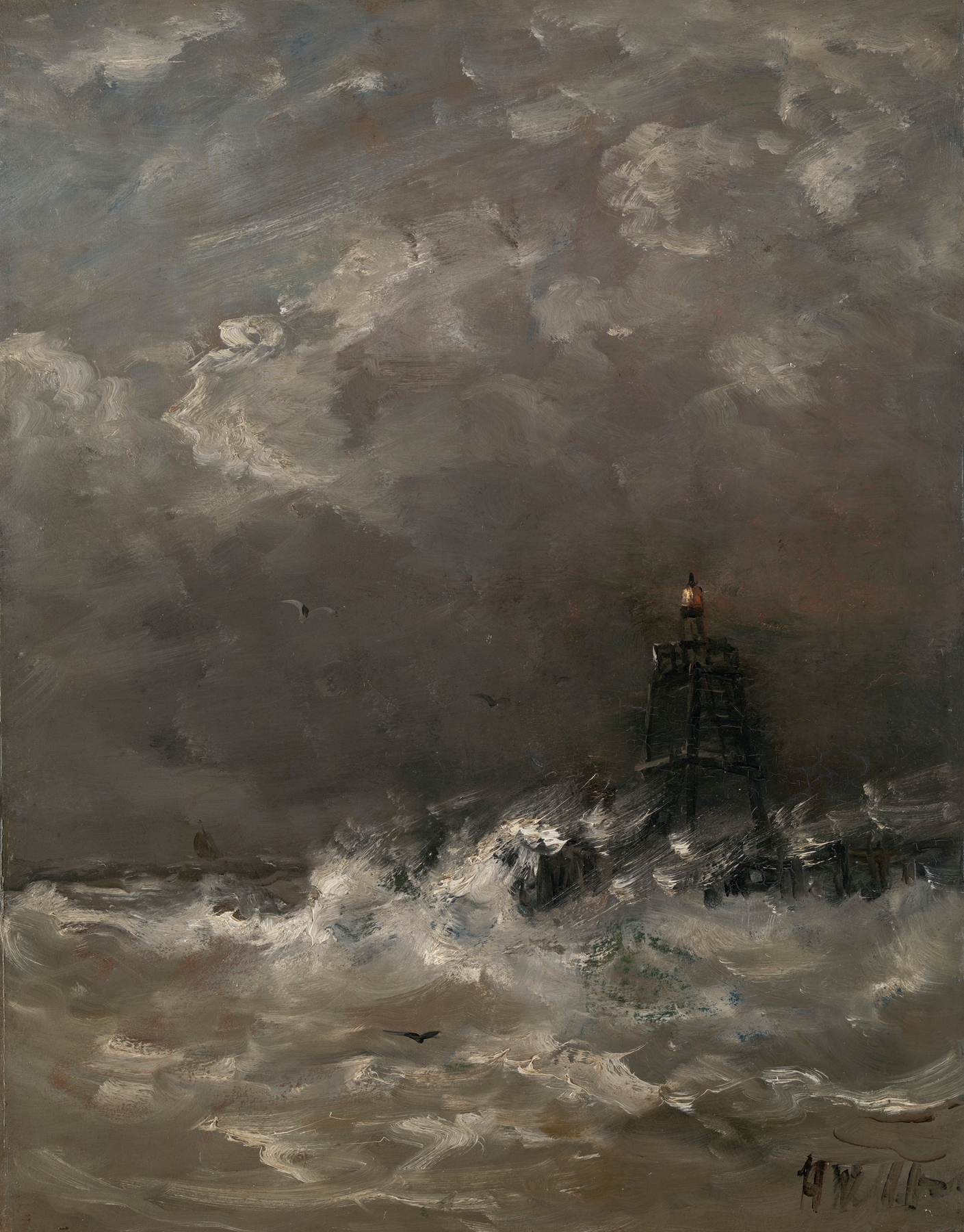 Lighthouse in Breaking Waves, by Hendrik Willem Mesdag, public domain