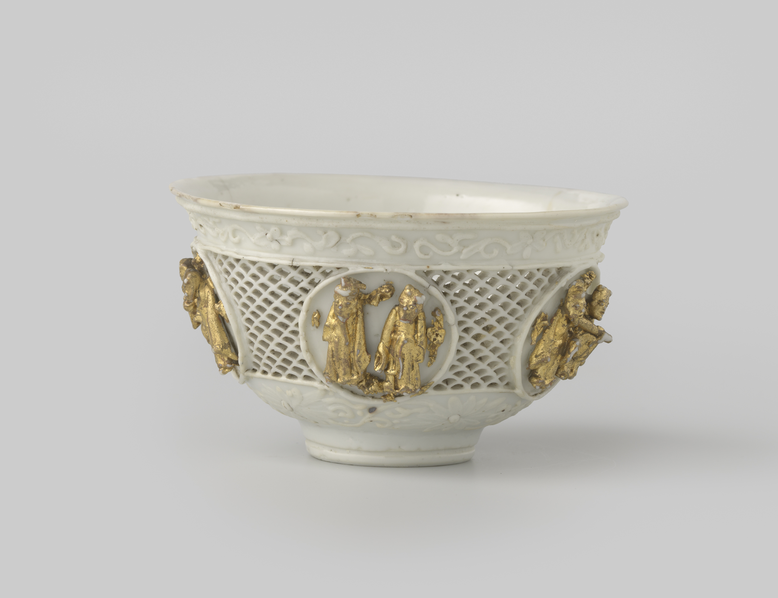 Ceramic bell-shaped bowl with pierced sides by unknown artist