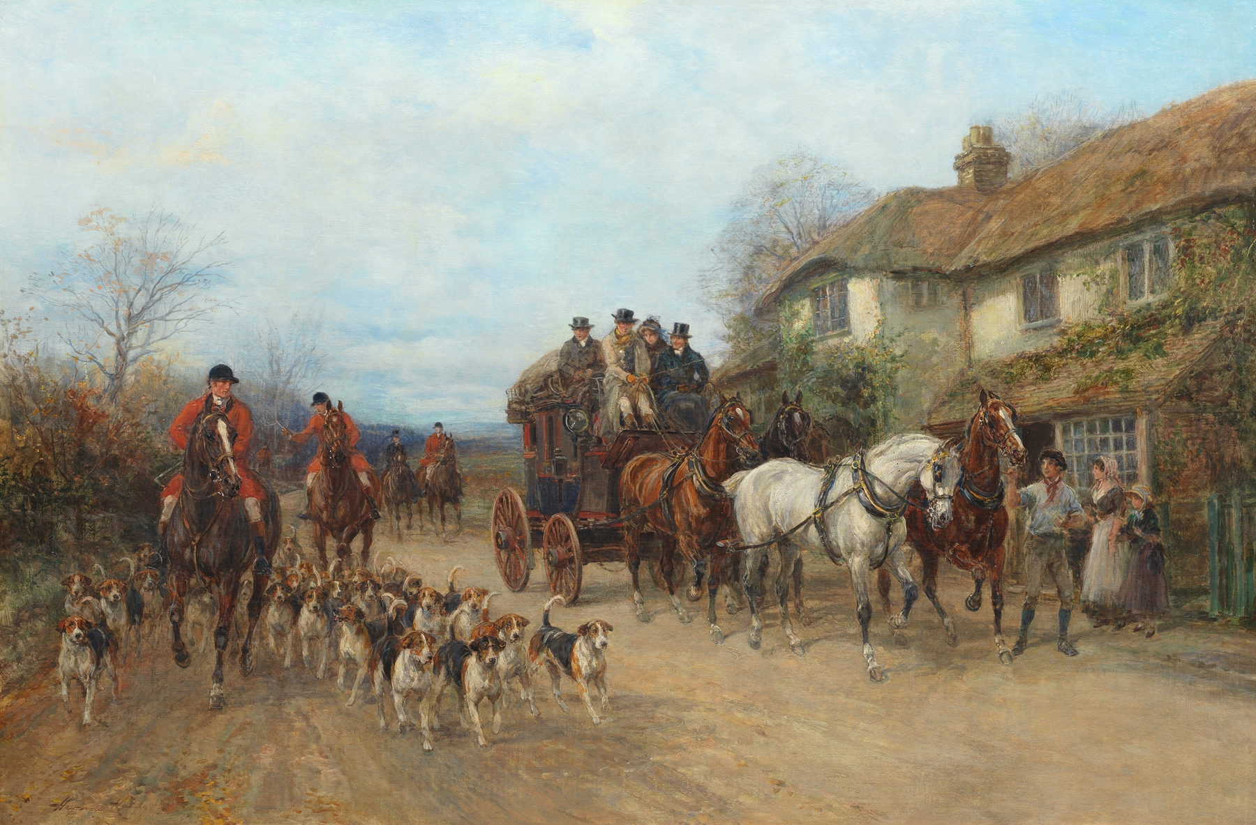 Landscape with a solitary horse rider on a winding road, oil painting by Heywood Hardy.