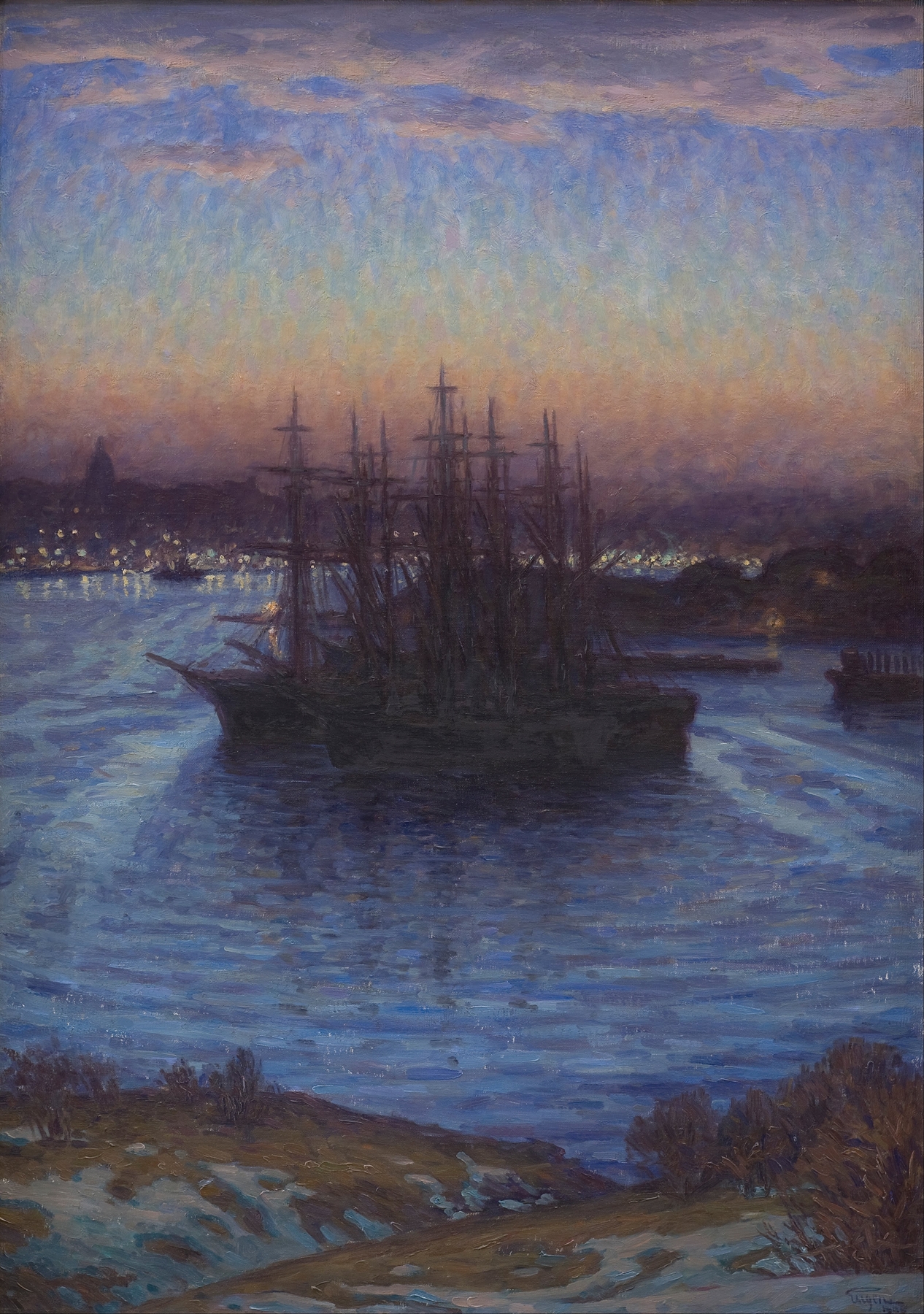 Ships at anchor in a winter landscape, oil painting by Prince Eugen, Duke of Närke